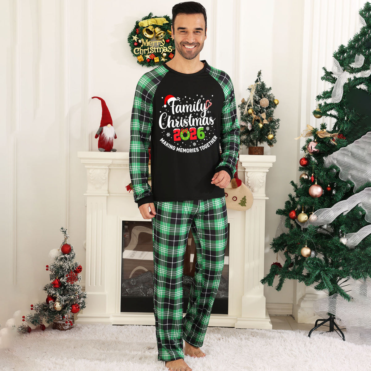 Christmas Pajama Set Green Plaid Matching Set Christmas Party Pajamas CHP-19