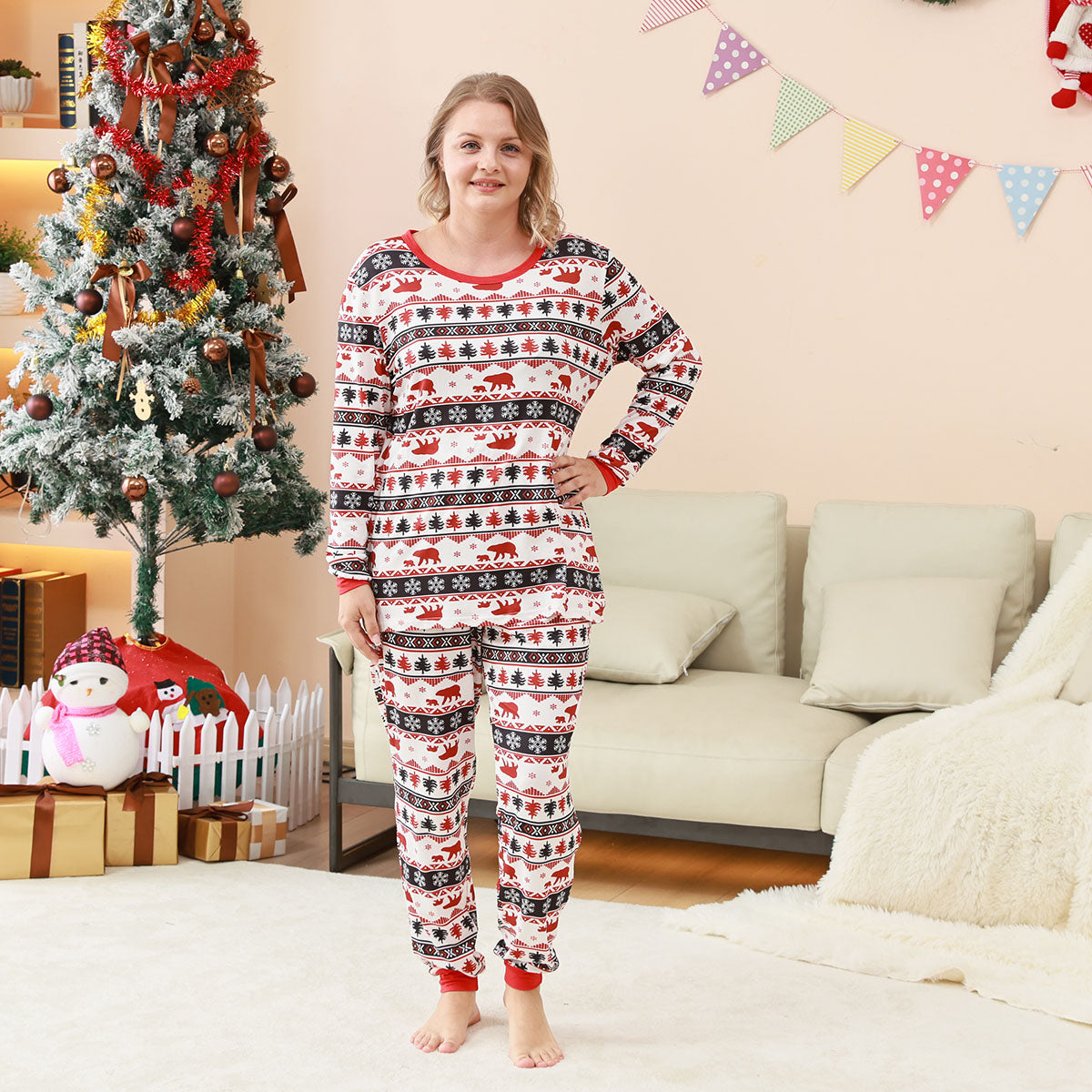 Christmas Plaid Pajamas Nordic Bear Tree Snowflake Christmas Photo Session Outfits CHP-79