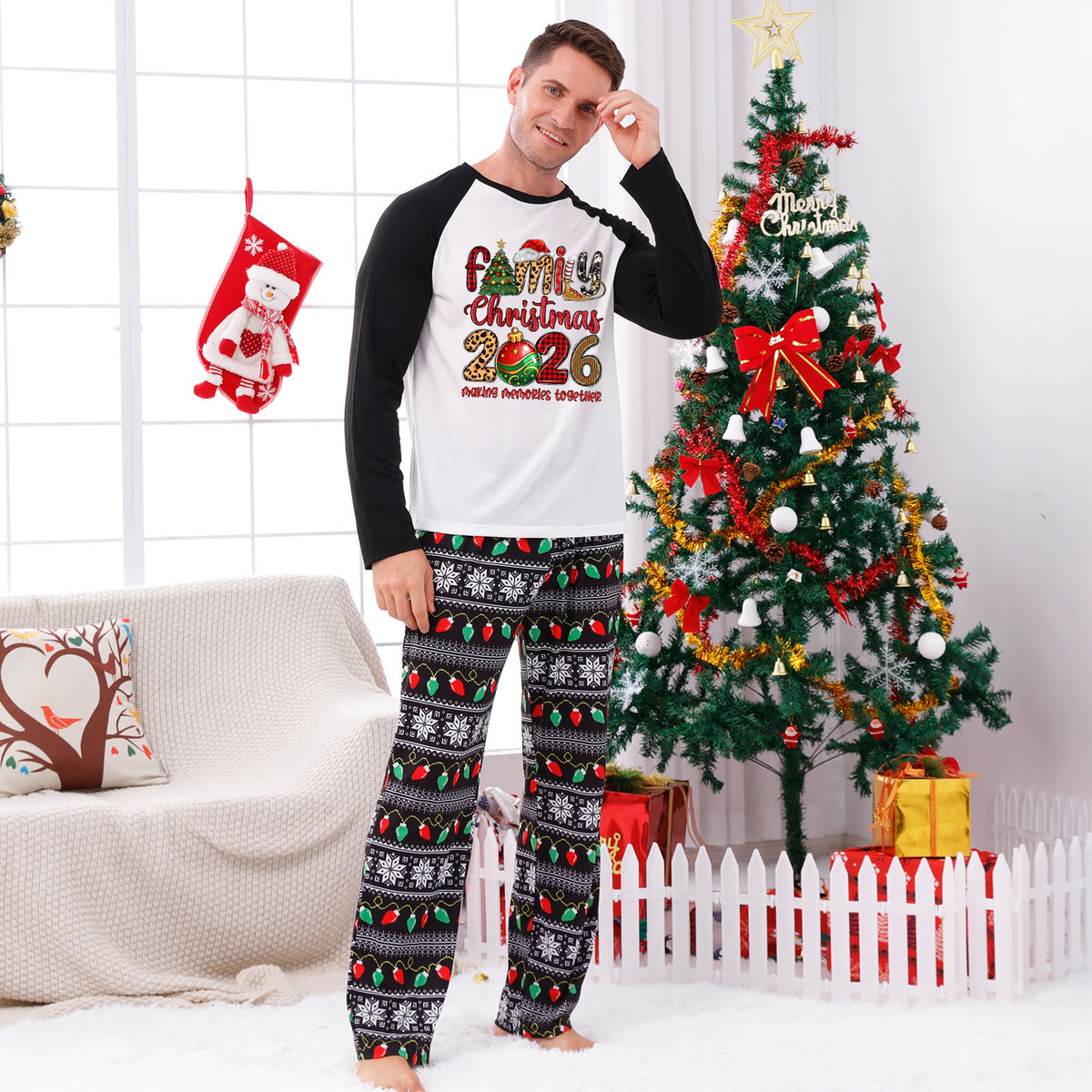 Christmas Pajamas Family Christmas 2026 Mixed Pattern Letter Print Matching Family Photoshoot Sleepwear CHP-123