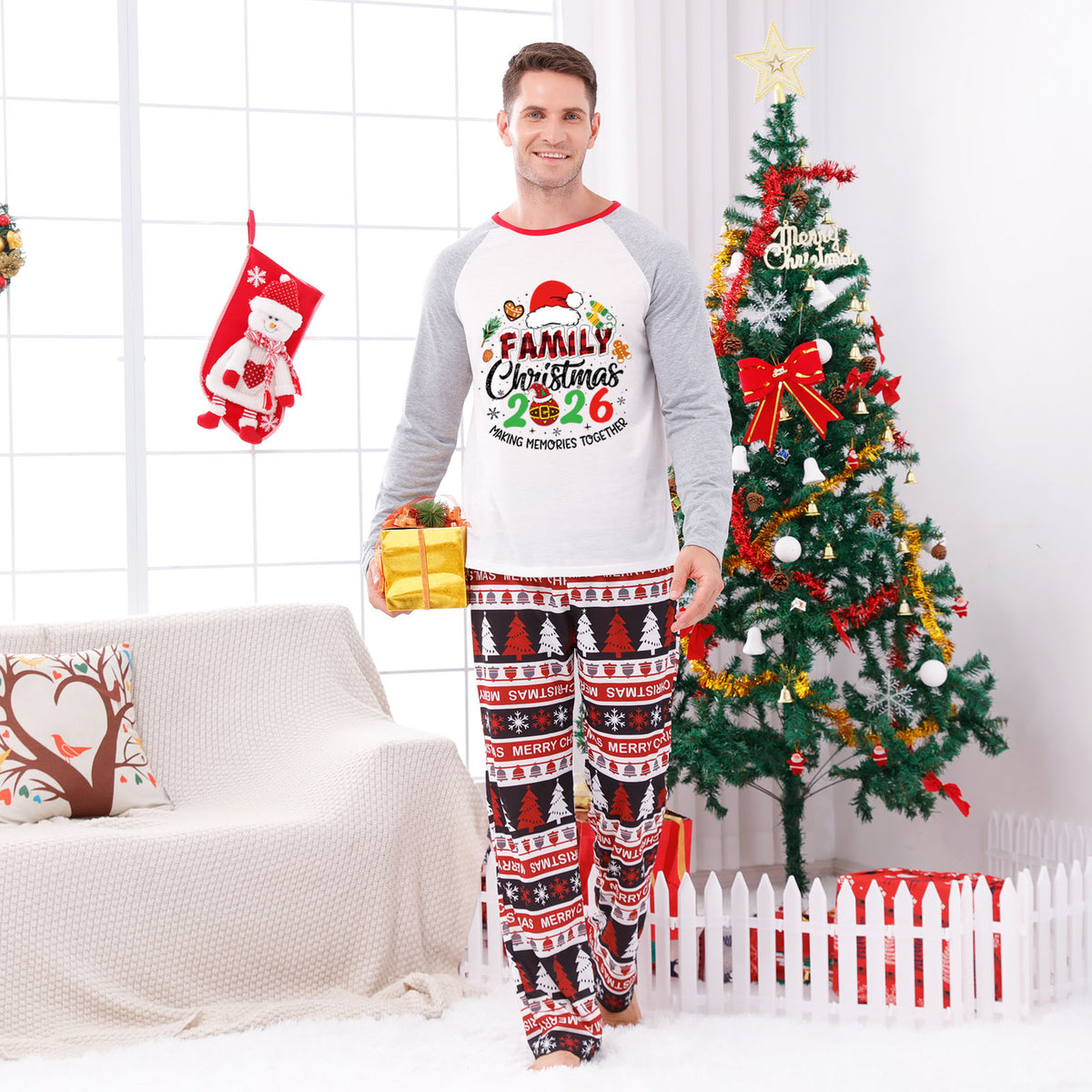 Matching Christmas Pajamas Santa Gingerbread Print Graphic Christmas Family Pajamas CHP-56