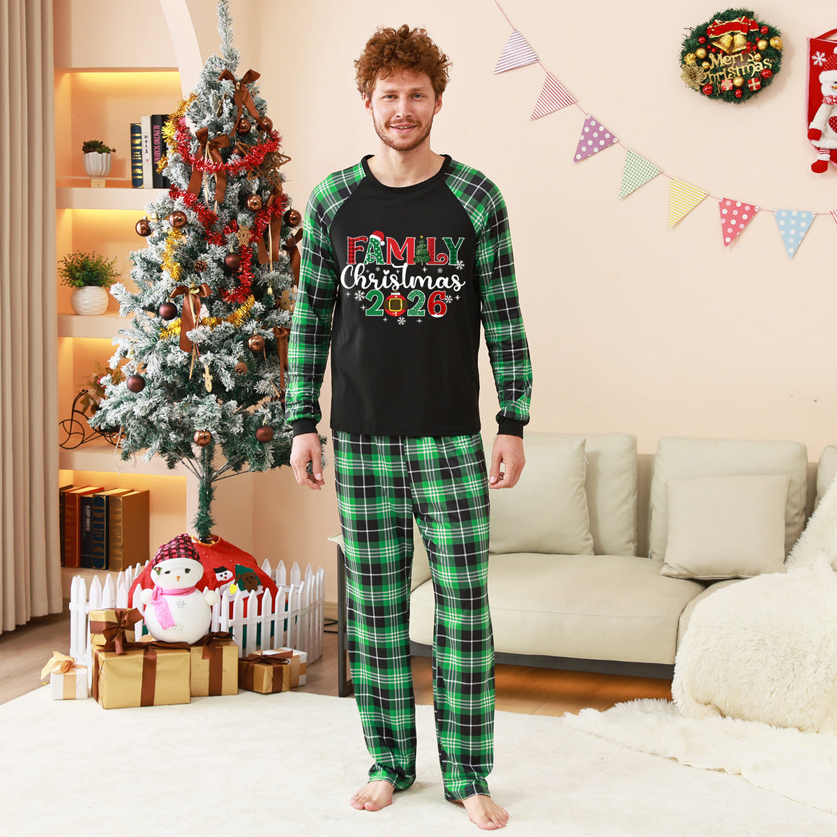 Holiday Pajamas Black Green Plaid Holiday Set Christmas Pajamas CHP-12