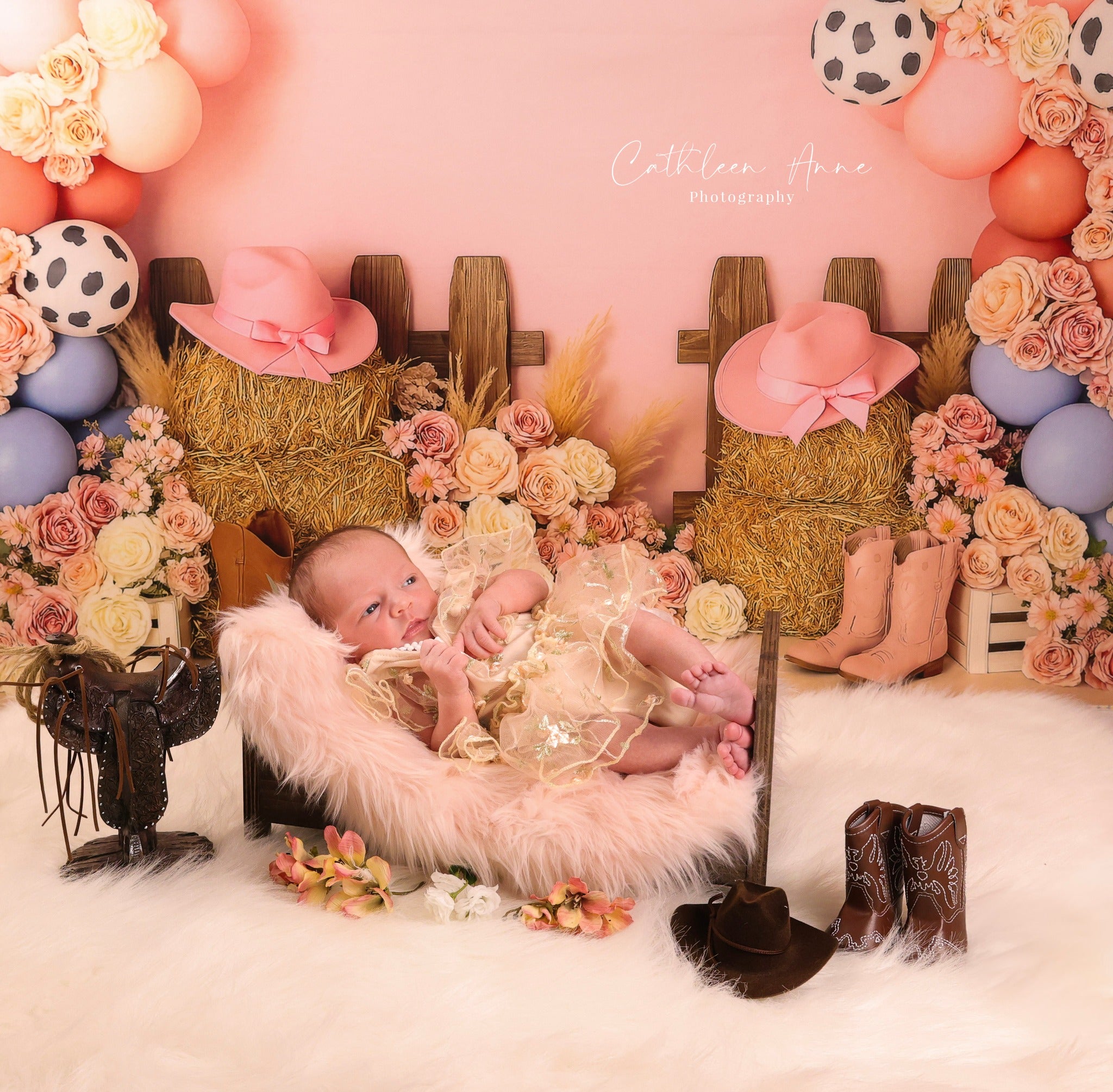 Cowgirl Backdrop Ideas Cowgirl Boots Flower Balloons Children Backdrops MRR9-79