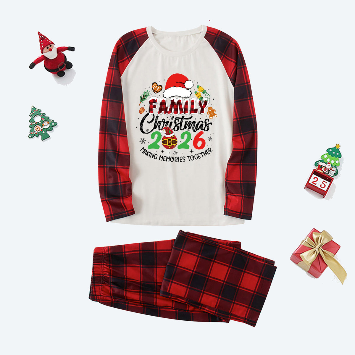 Red Plaid Christmas Pajamas Santa Gingerbread Graphic Family Christmas PJs CHP-42