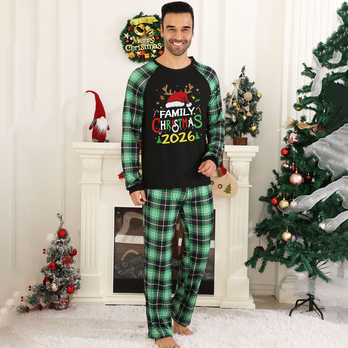 Christmas Pajamas Santa Hat Reindeer Print Christmas Vacation Pajamas CHP-18