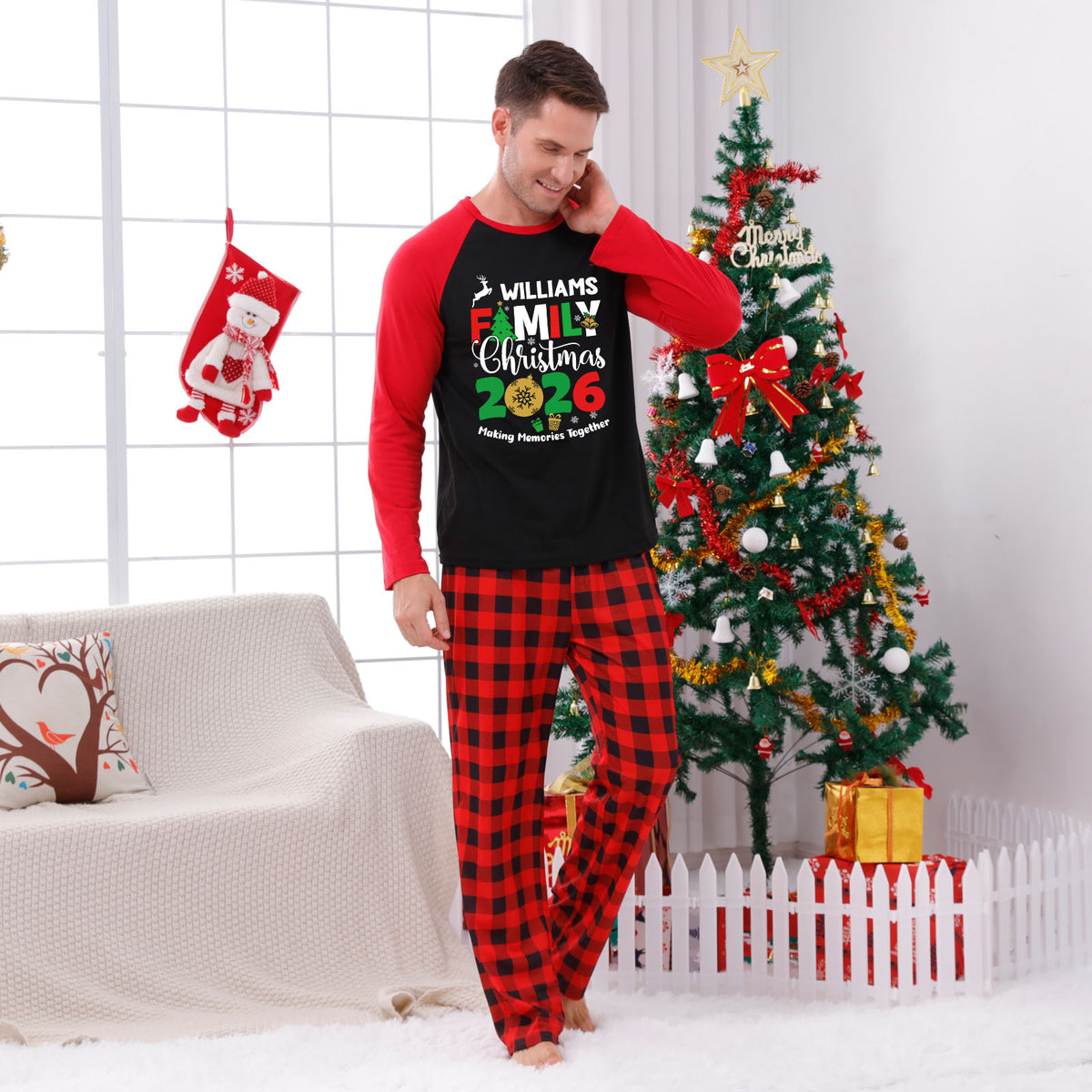 Matching Family Christmas Pajamas Reindeer Tree Family Lettering Christmas Pajama Set CHP-48