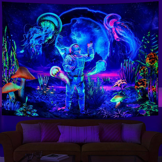 Blacklight Astronaut Tapestry UV Reactive Wall Hanging Home Decoration