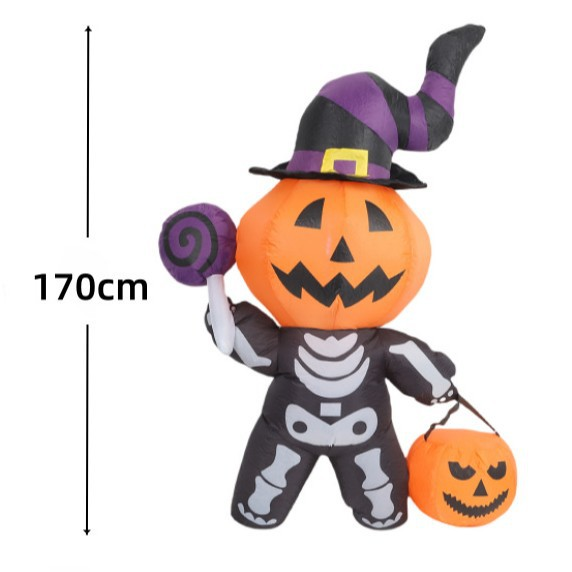 6FT Halloween Inflatable Pumpkin Skeleton LED Yard Decoration Outdoor Blow Up Decor