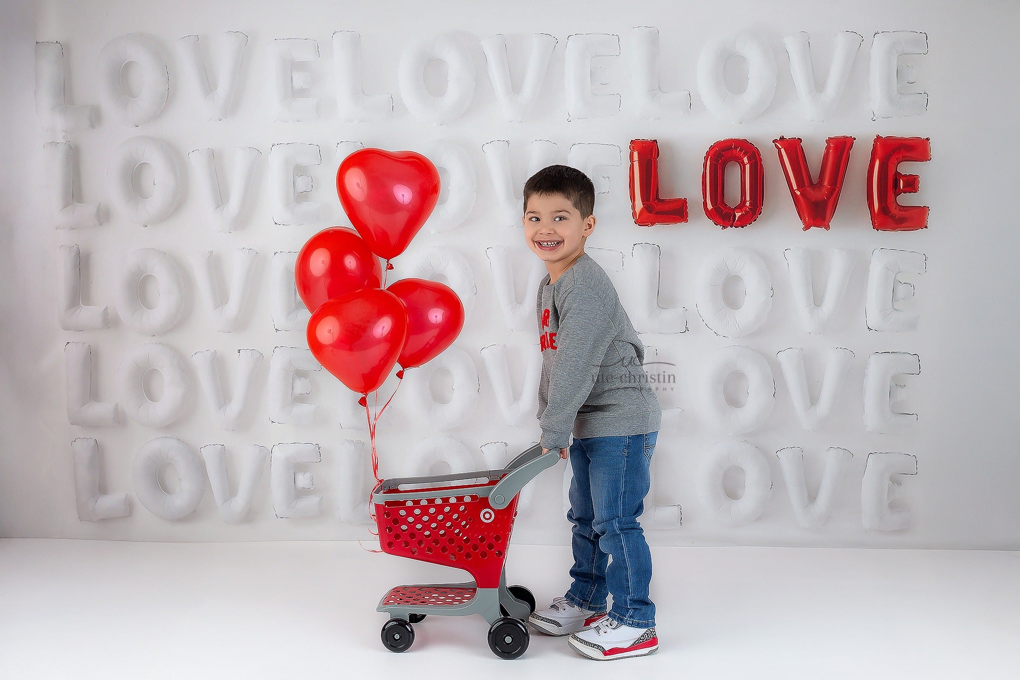 Valentine Backdrop White Red Love Letters Backdrop Valentine's Day Backdrop MRR9-53