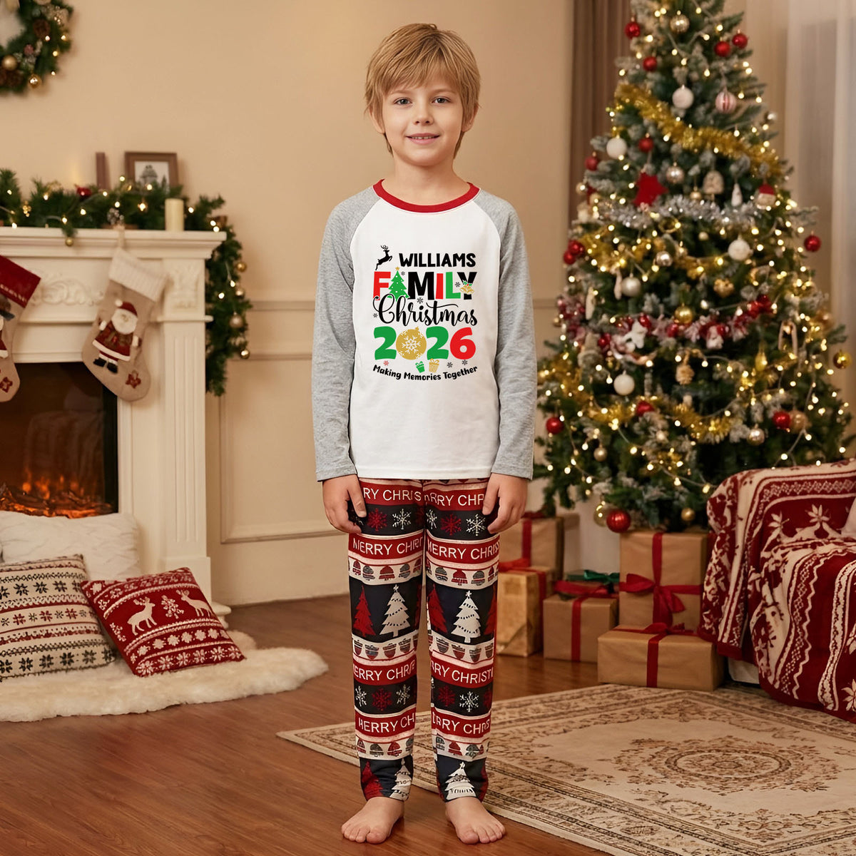Fair Isle Christmas Pajamas Family Name Typography Christmas Photo Session Outfits CHP-60
