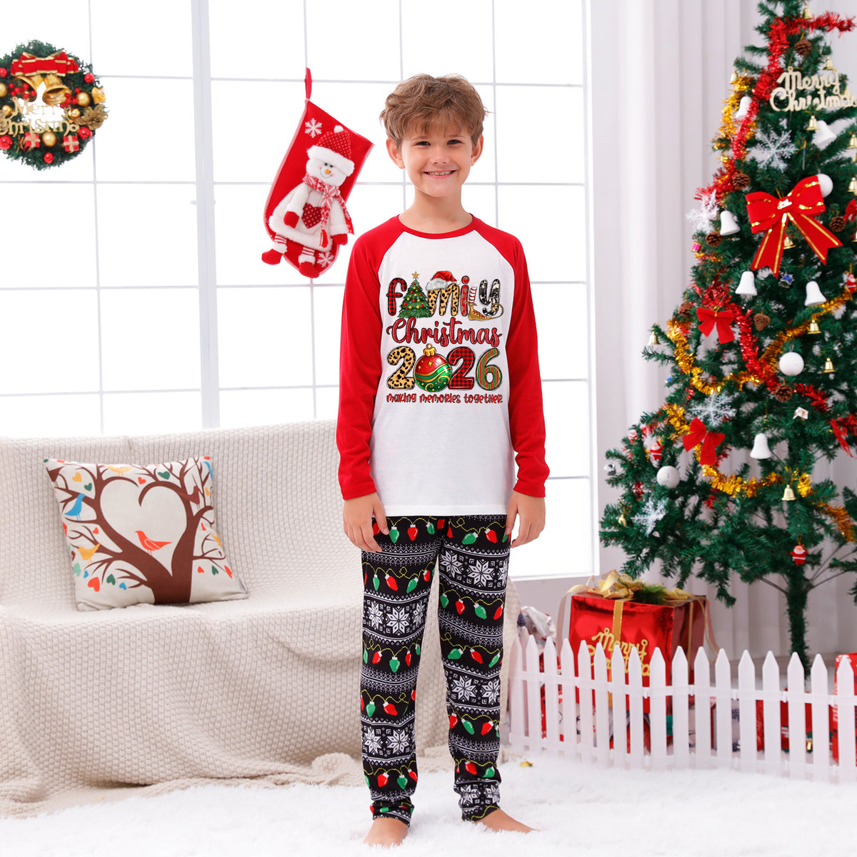 Christmas Pajamas Family Christmas 2026 Plaid Leopard Letter Print Matching Family Sleepwear CHP-134