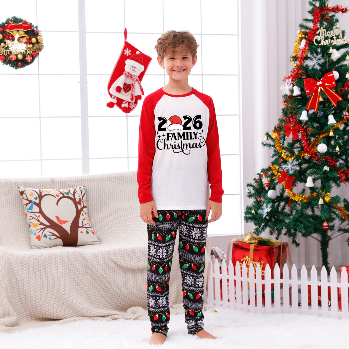 Christmas Pajamas 2026 Family Christmas Santa Hat Elegant Letter Print Matching Family Sleepwear CHP-127