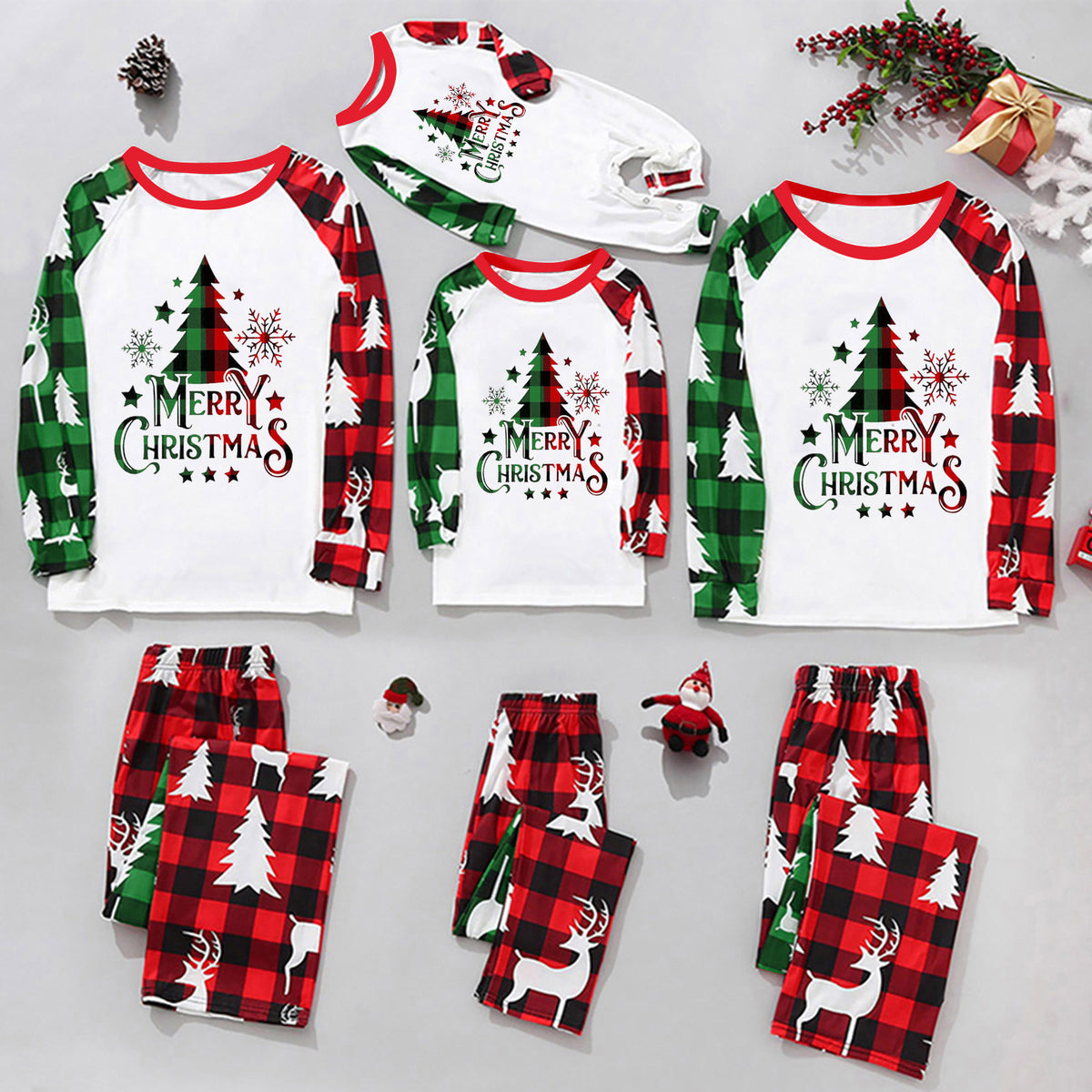 Christmas Pajamas for Family Photos Merry Tree Reindeer Print Mommy and Me Christmas Pajamas CHP-89