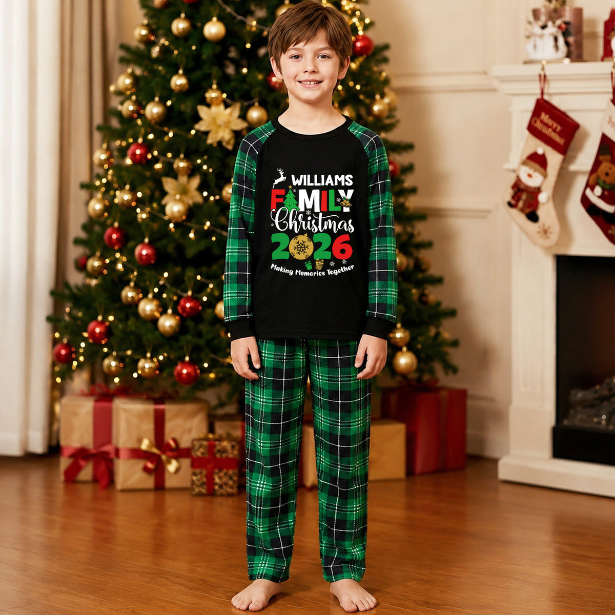 Christmas Lounge Set Green Plaid Matching Set Christmas Pajamas CHP-15