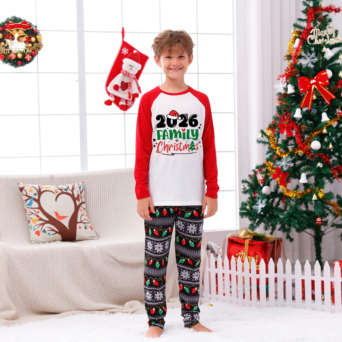 Christmas Pajamas 2026 Family Christmas Santa Hat Tree Letter Print Matching Family Sleepwear CHP-129