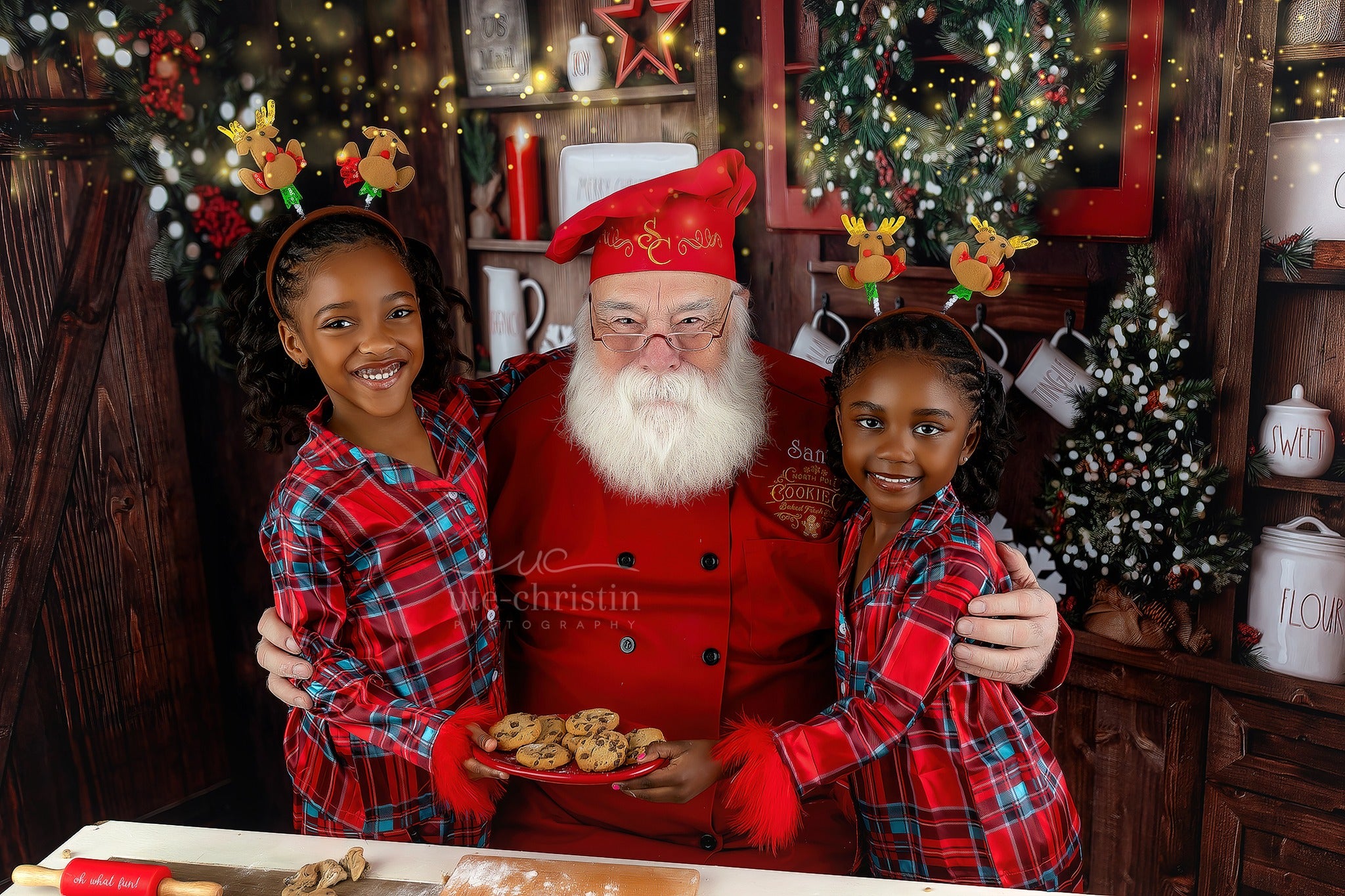 Christmas Kitchen Backdrop Rustic Shelves Festive Display Christmas Photo Backdrop MRR9-61