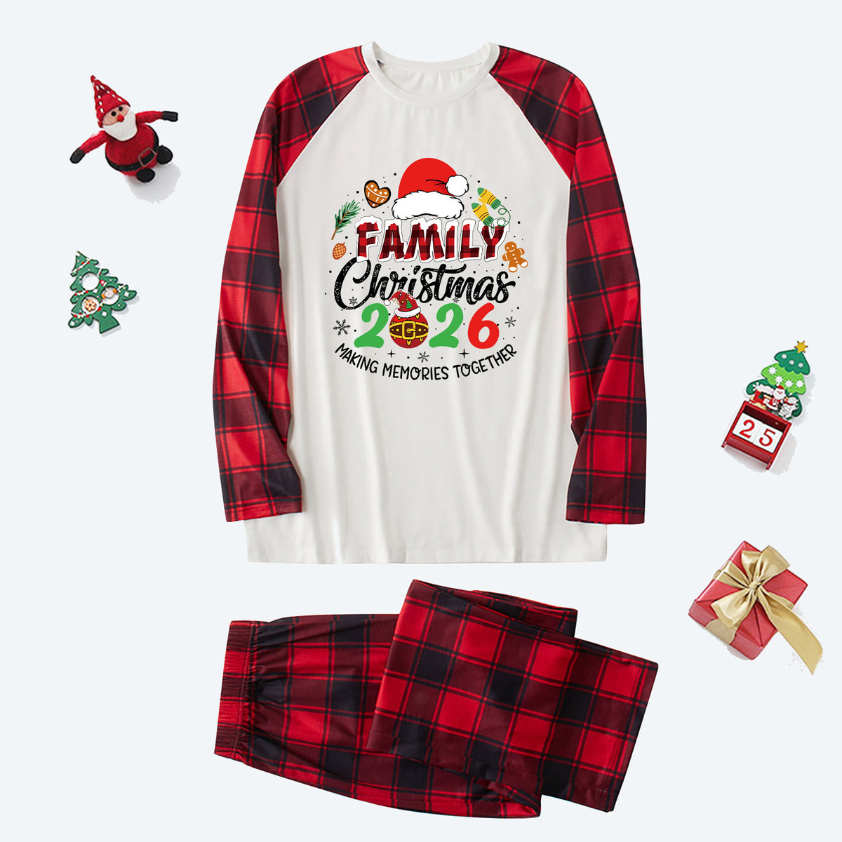 Red Plaid Christmas Pajamas Santa Gingerbread Graphic Family Christmas PJs CHP-42