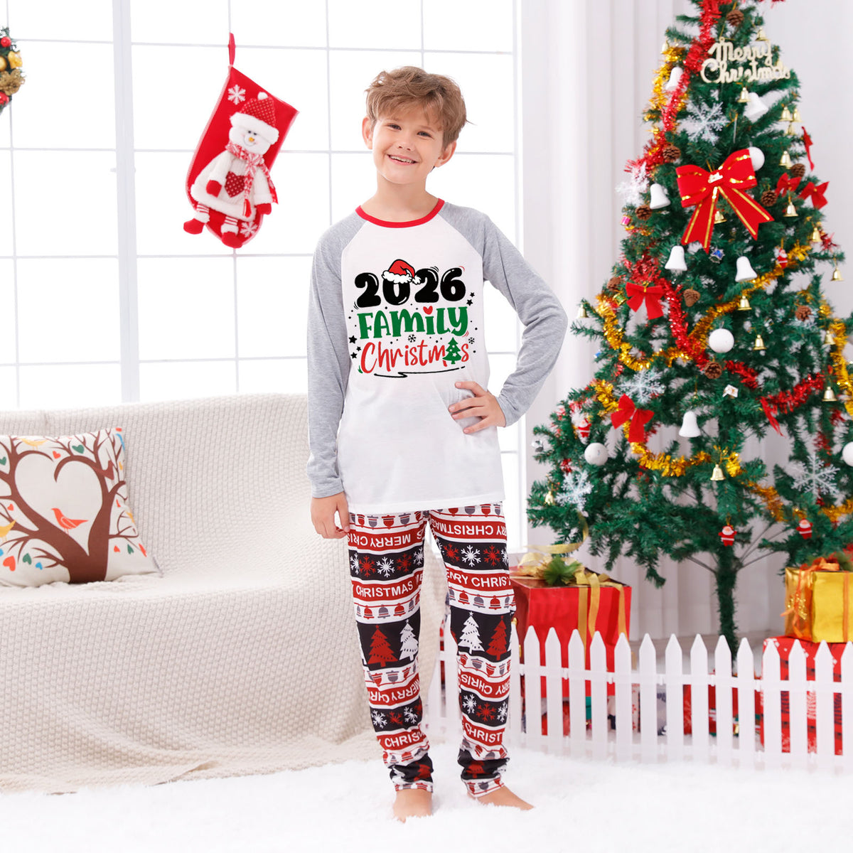 Christmas Photo Session Outfits Bold Colorful Family Typography Christmas PJs CHP-58