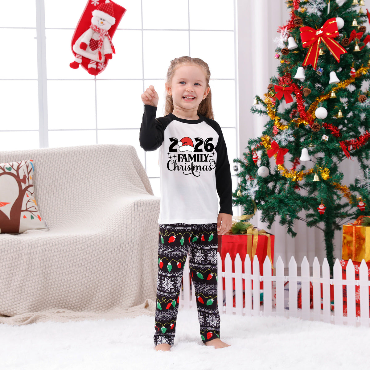 Christmas Pajamas 2026 Family Christmas Santa Hat Black Lettering Matching Family Photo Outfit Christmas Sleepwear CHP-116