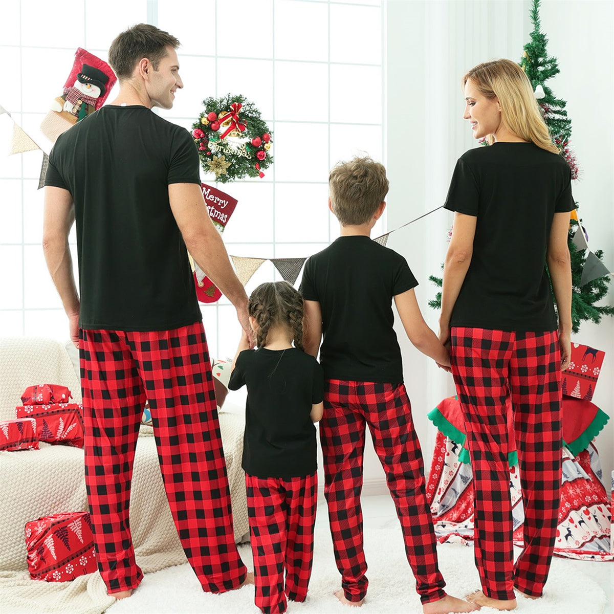Matching Family Christmas Pajamas Merry Santa Buffalo Plaid Print Christmas Family Pajamas CHP-85