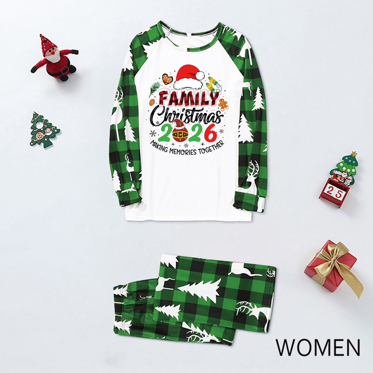 Christmas Pajama Set Santa Gingerbread Print Christmas Nightwear CHP-2