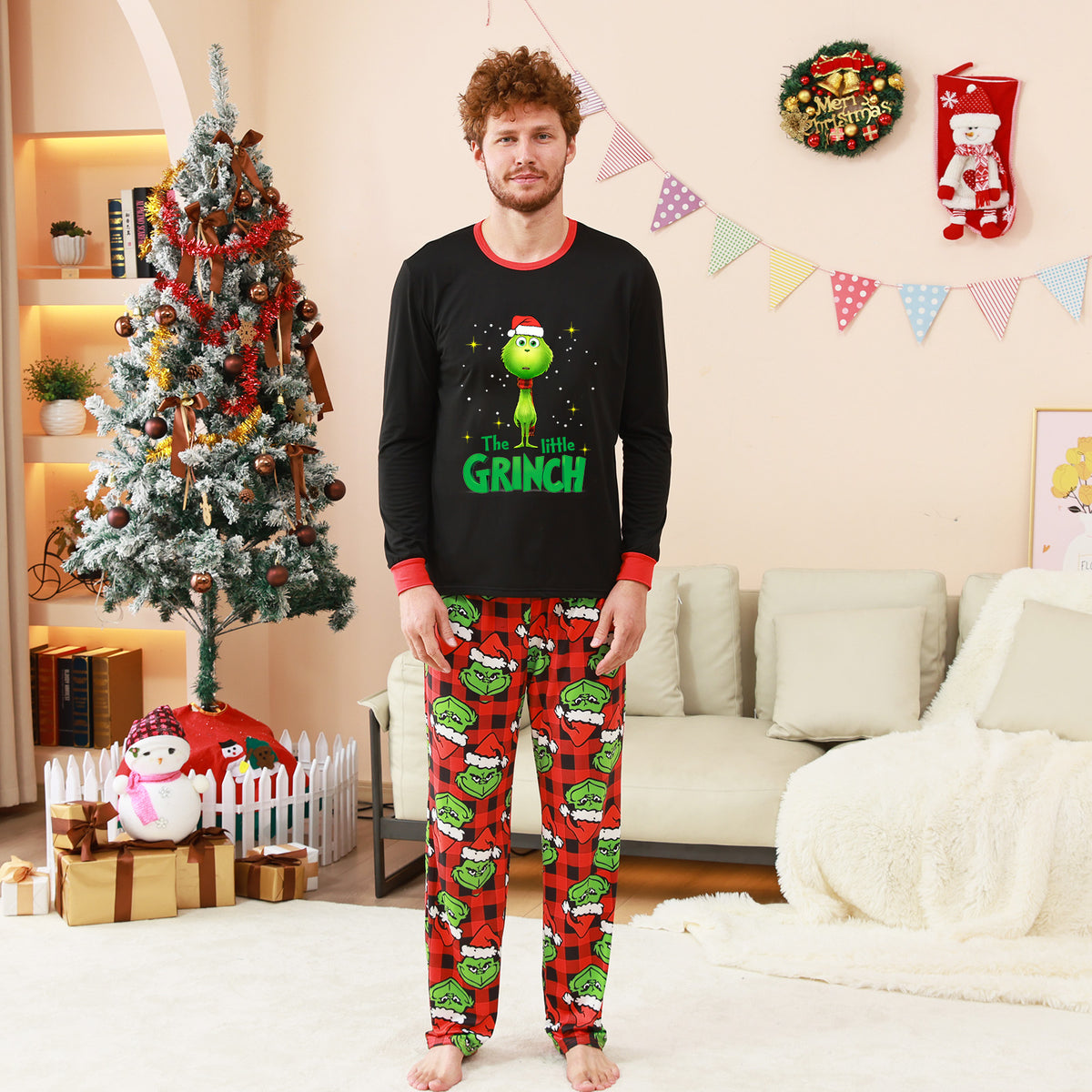 Christmas Lounge Set Grinch Character Print Matching Christmas Pajamas for Photos CHP-78