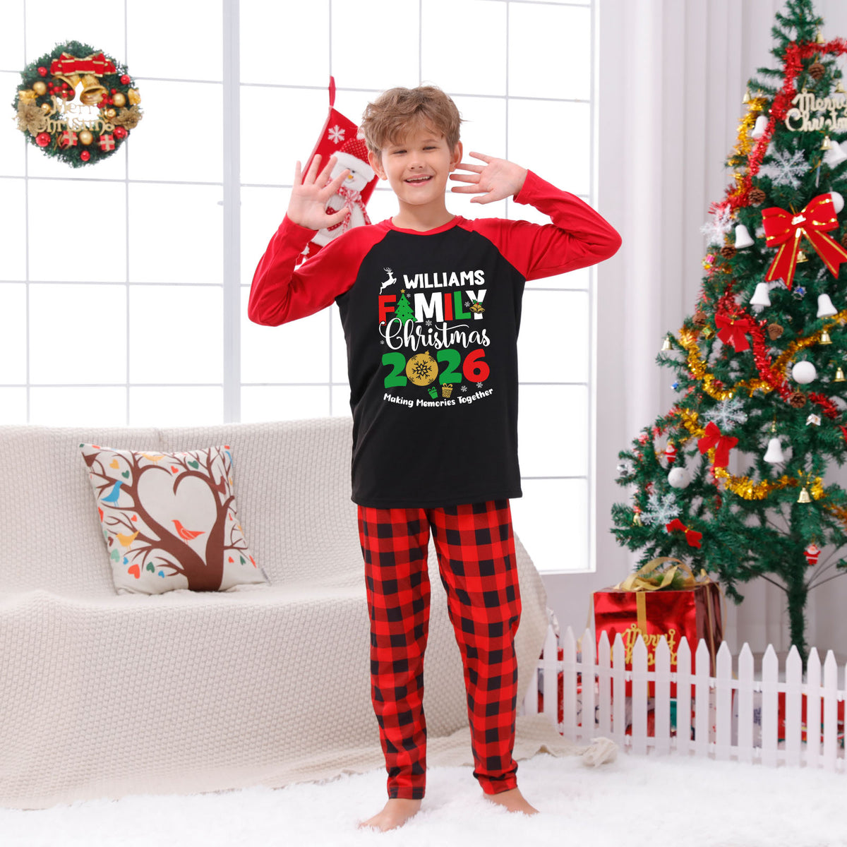 Matching Family Christmas Pajamas Reindeer Tree Family Lettering Christmas Pajama Set CHP-48