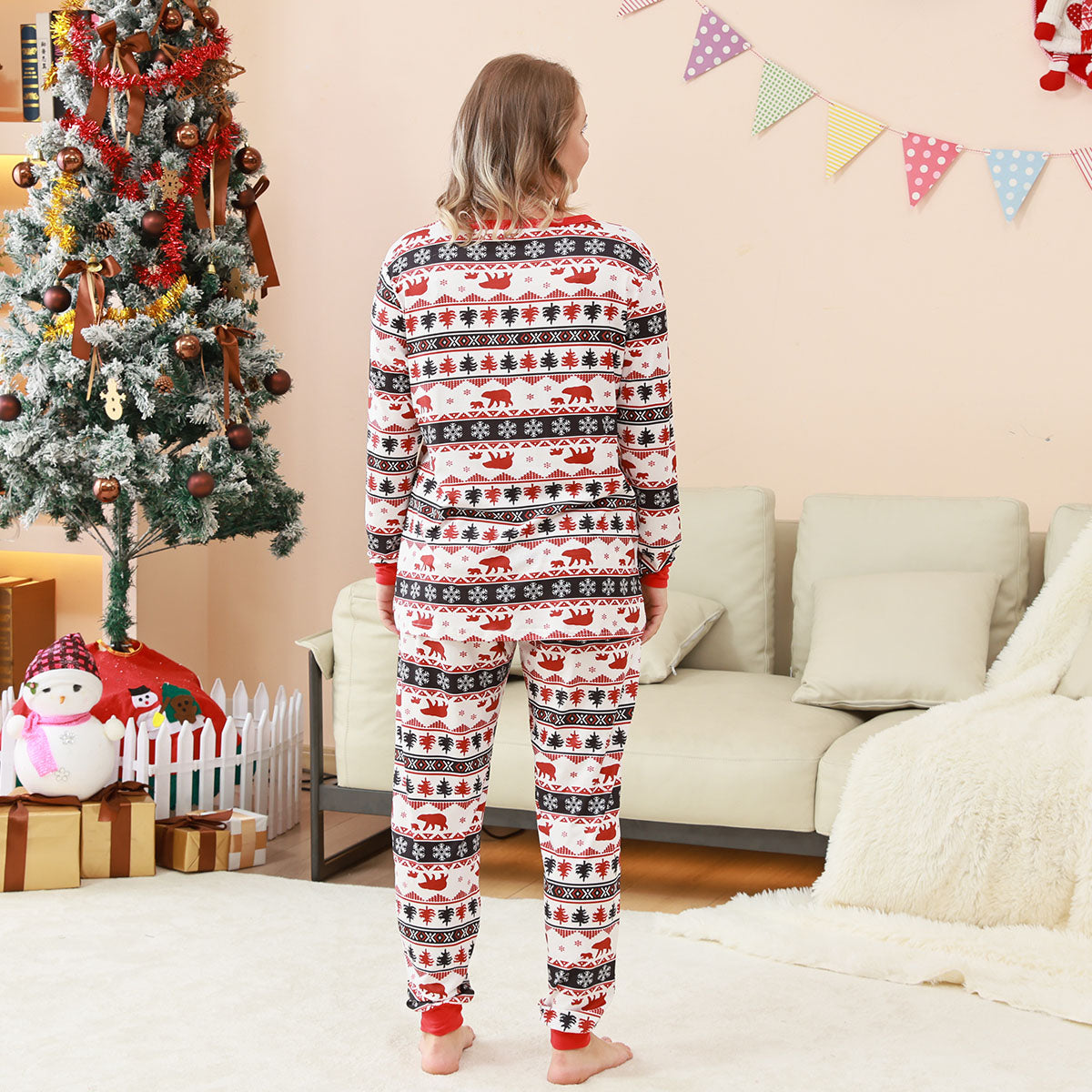 Christmas Plaid Pajamas Nordic Bear Tree Snowflake Christmas Photo Session Outfits CHP-79