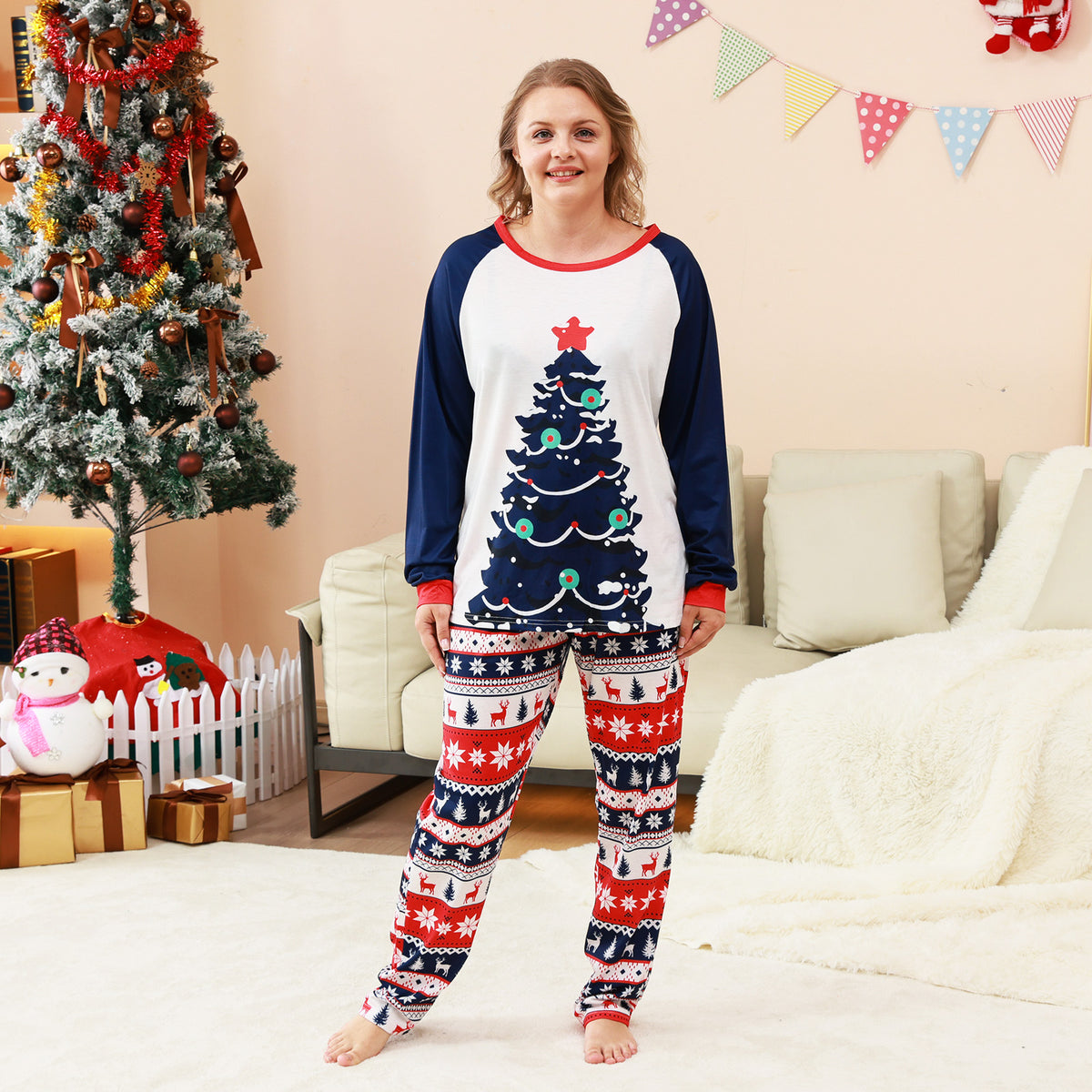 Matching Christmas PJs Navy Tree Fair Isle Print Dad and Kids Christmas Pajamas CHP-88