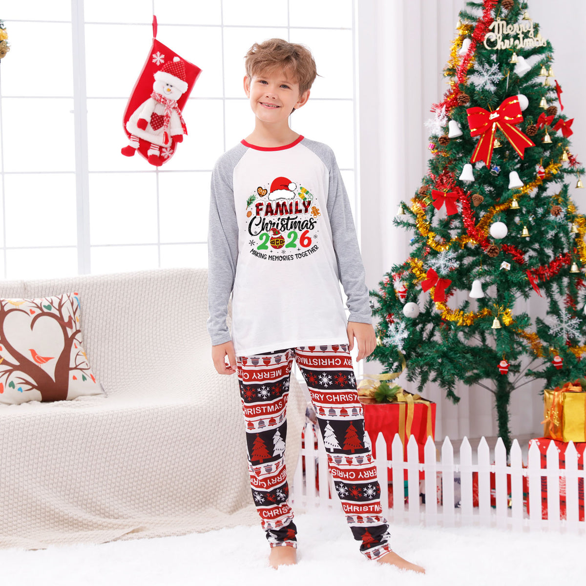 Matching Christmas Pajamas Santa Gingerbread Print Graphic Christmas Family Pajamas CHP-56