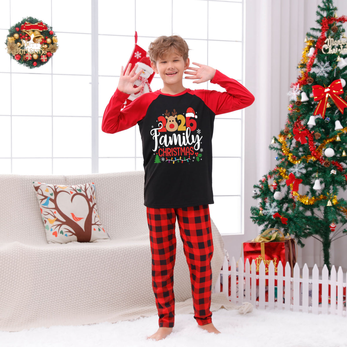 Reindeer Christmas Pajamas Reindeer Family Festive Typography Christmas Sleepwear CHP-47