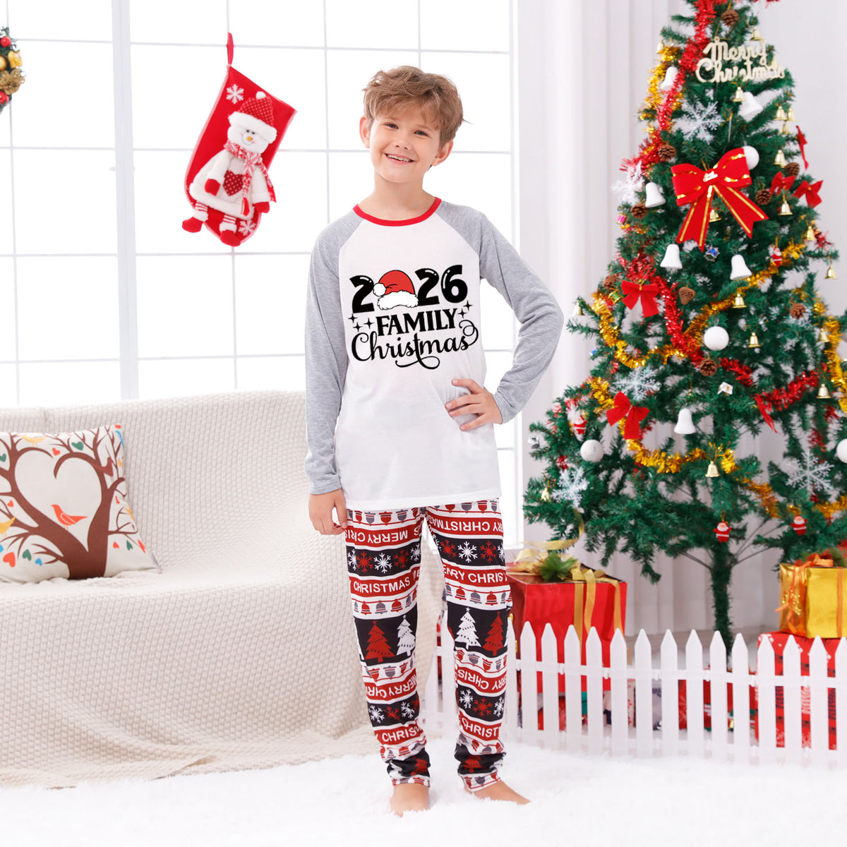 Matching Christmas Pajamas Santa Hat Family Script Christmas Photo Session Outfits CHP-57