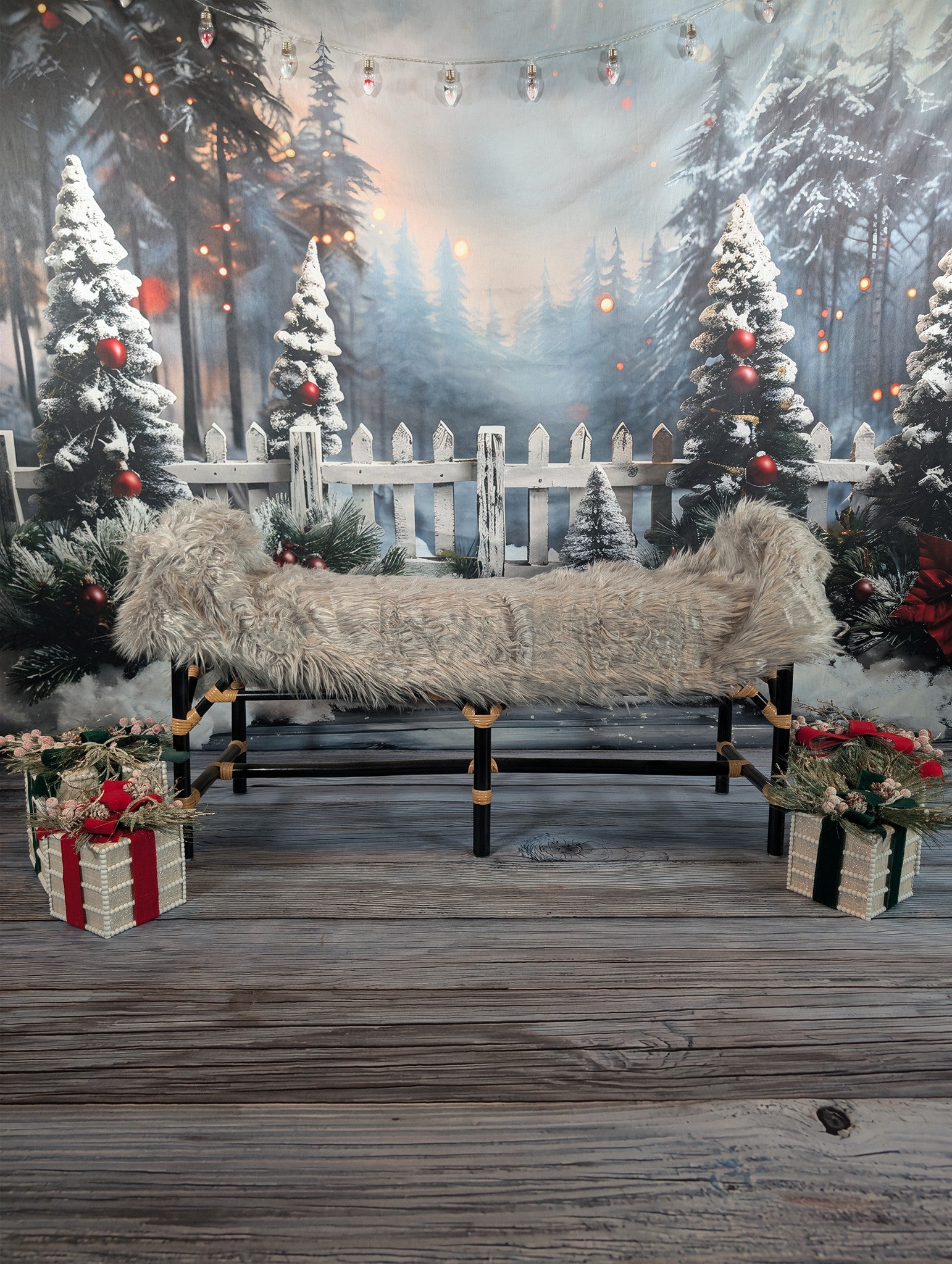 Christmas Snowy Forest Backdrop+Classic Wood Floor Backdrop RR8-571