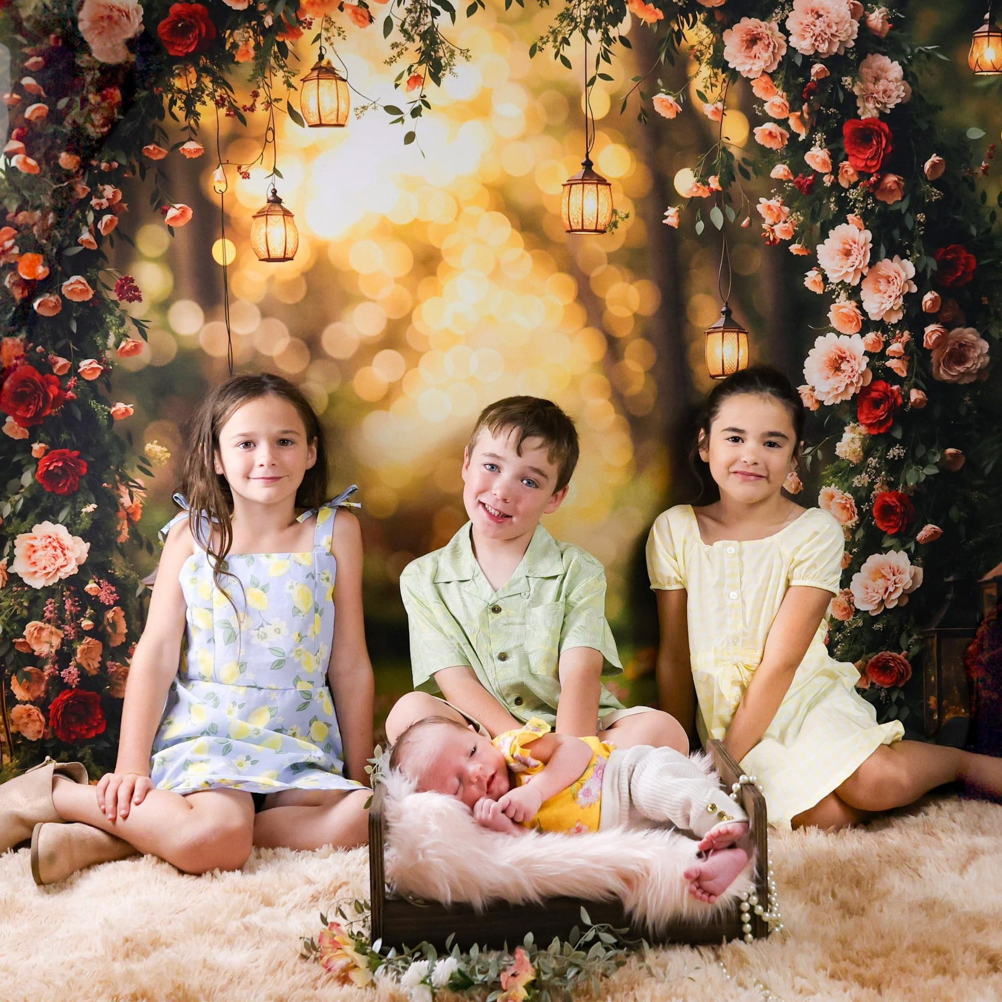Flower Backdrop Romantic Rose Arch Lanterns Floral Photo Backdrop MRR9-81