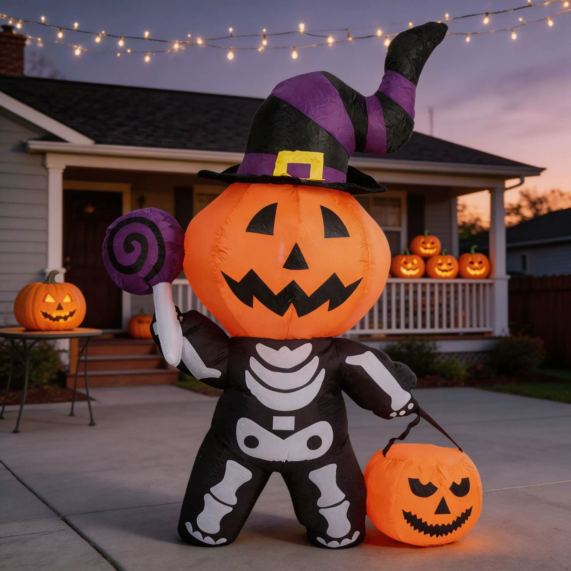 6FT Halloween Inflatable Pumpkin Skeleton LED Yard Decoration Outdoor Blow Up Decor