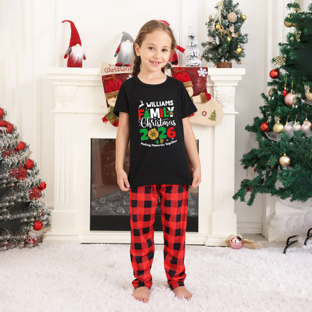 Christmas Photo Session Outfits Reindeer Tree Typography Christmas Long Sleeve Pajamas CHP-34