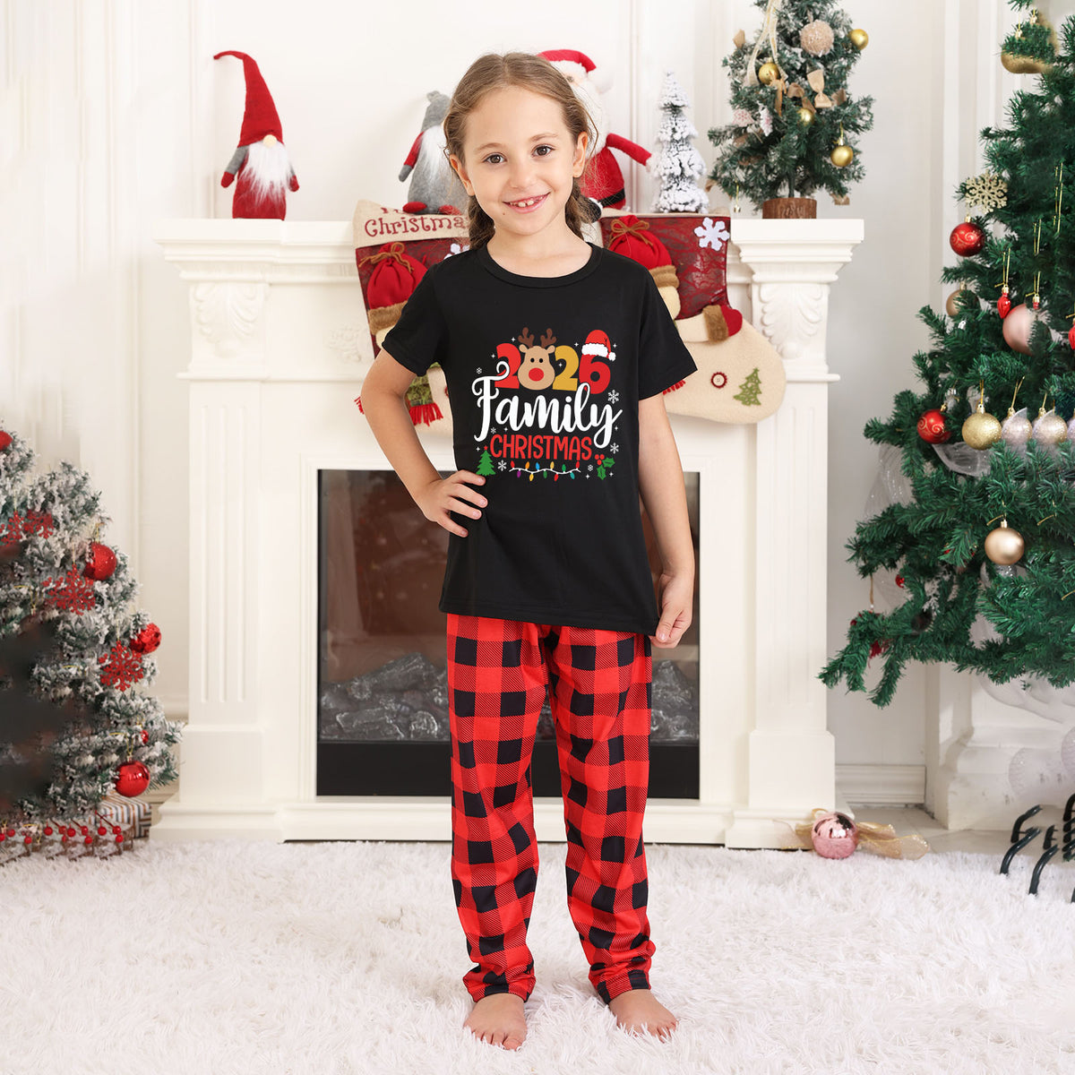 Christmas Pajama Photoshoot Reindeer Antlers Lettering Christmas Pajama Set CHP-32