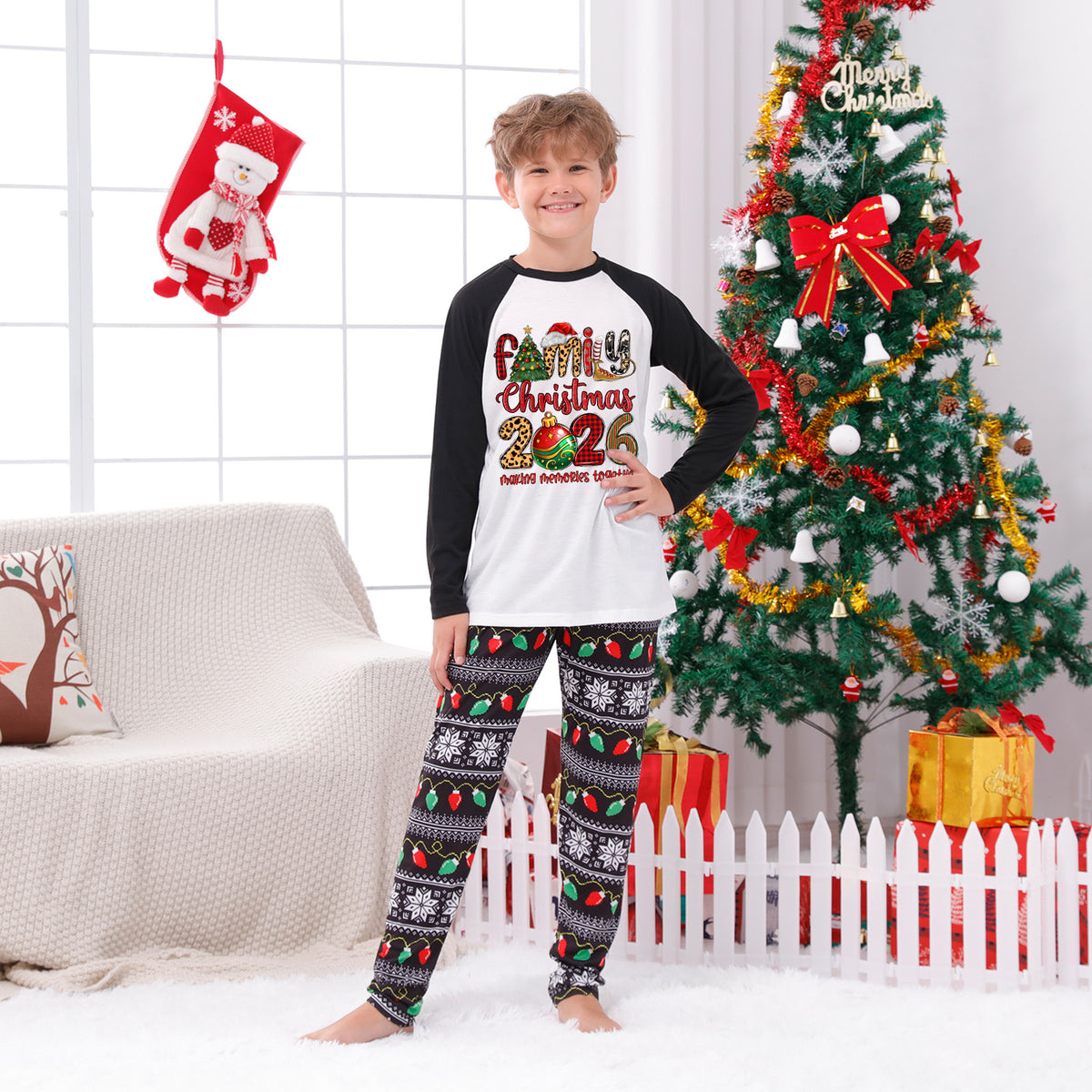 Christmas Pajamas Family Christmas 2026 Mixed Pattern Letter Print Matching Family Photoshoot Sleepwear CHP-123