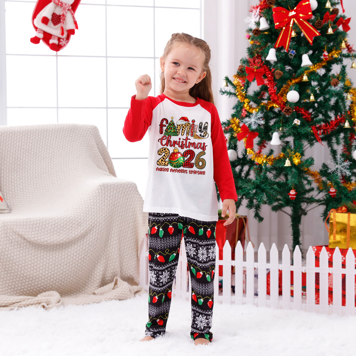 Christmas Pajamas Family Christmas 2026 Plaid Leopard Letter Print Matching Family Sleepwear CHP-134
