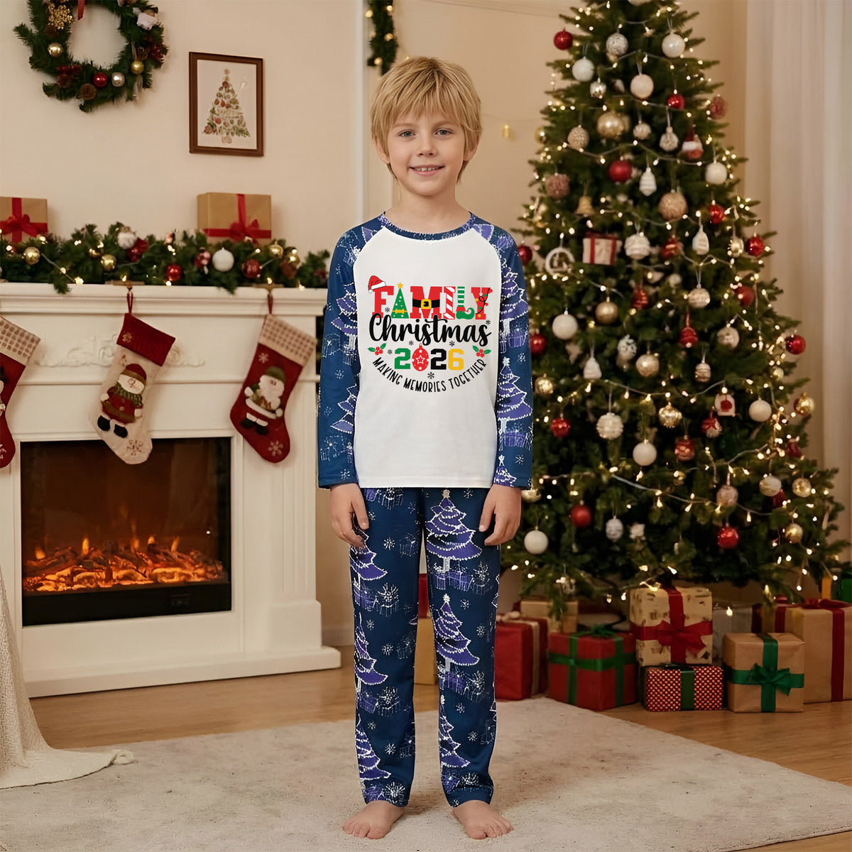Christmas Pajamas Family Christmas 2026 Santa Hat Festive Lettering Matching Family Sleepwear CHP-142