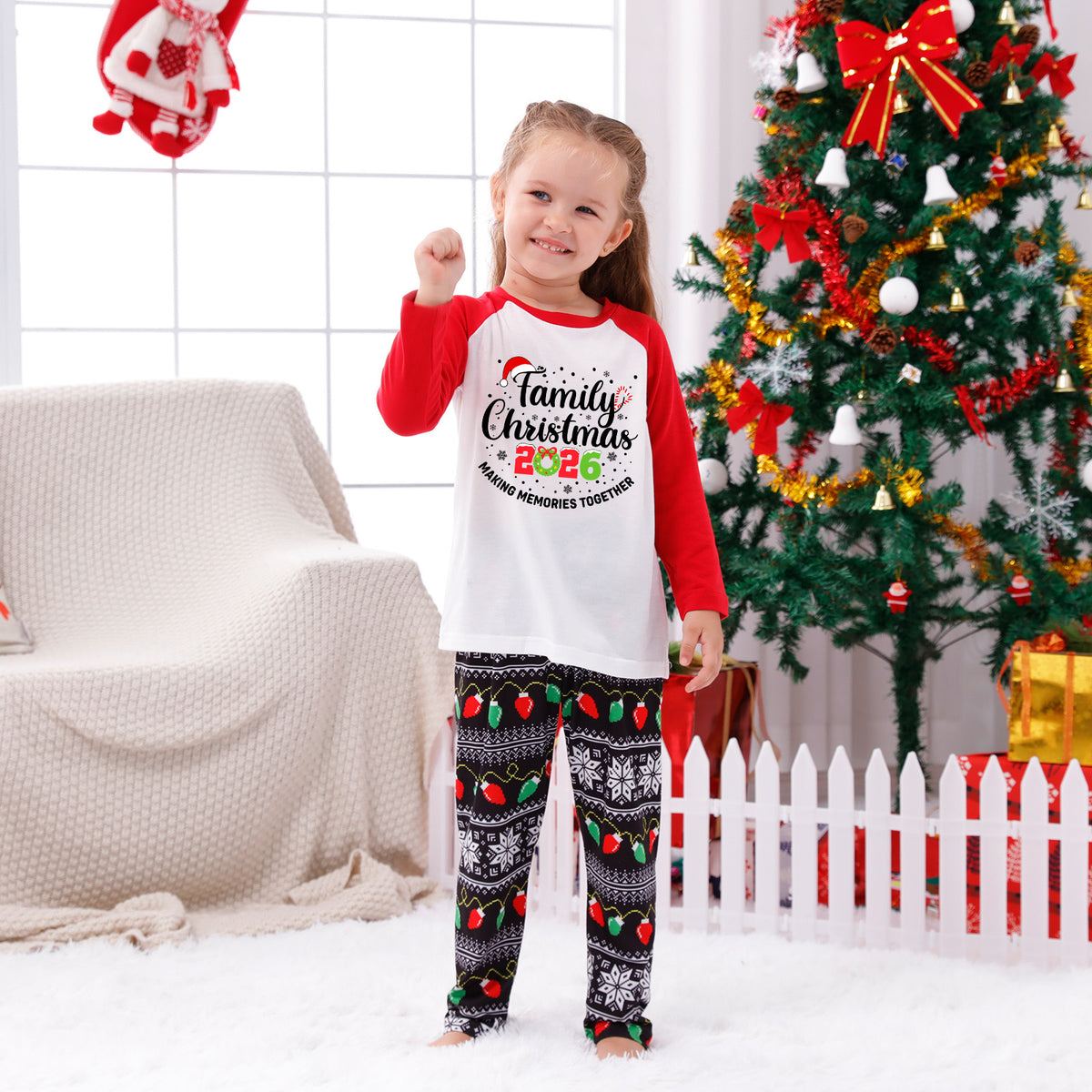 Christmas Pajamas Family Christmas 2026 Wreath Candy Cane Santa Hat Matching Family Sleepwear CHP-135