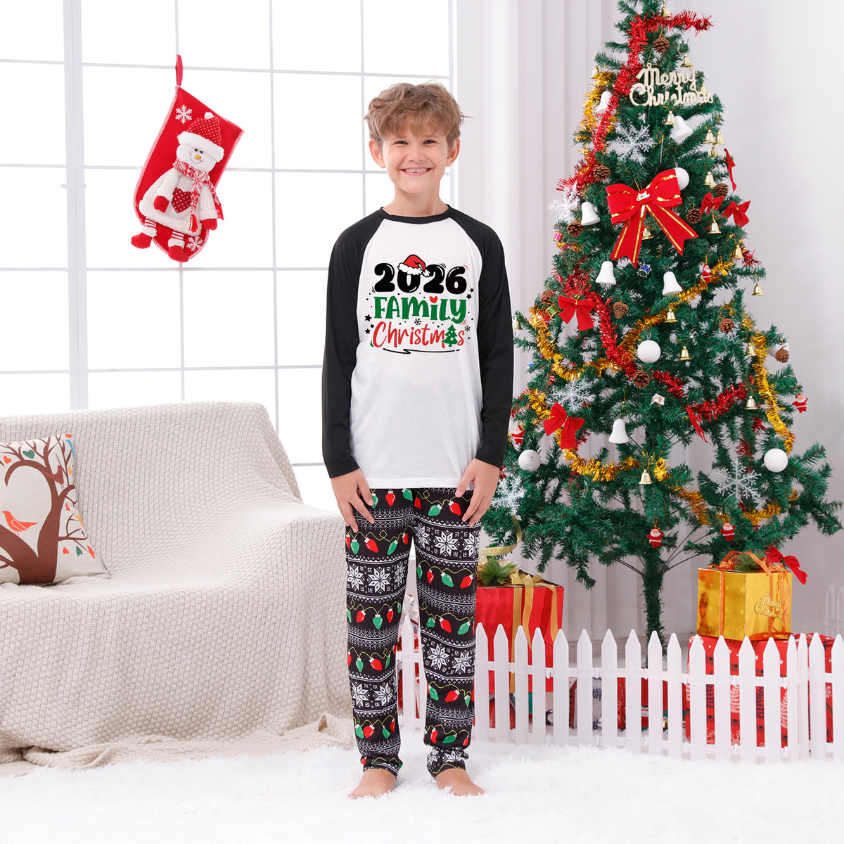 Christmas Pajamas 2026 Family Christmas Santa Hat Print Matching Family Photoshoot Sleepwear CHP-118