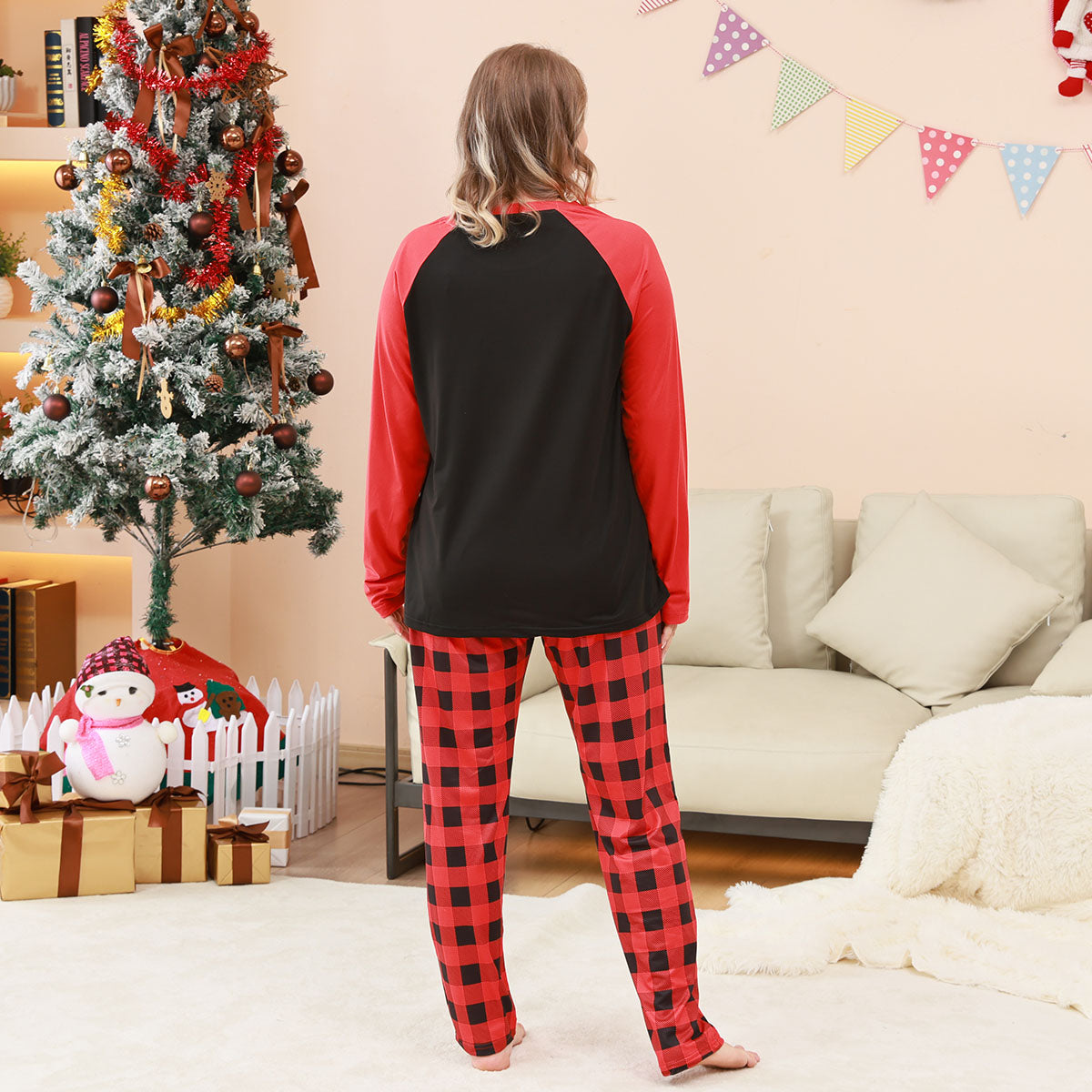 Matching Christmas Pajamas Naughty Santa Red Plaid Print Christmas Matching Pajamas CHP-86