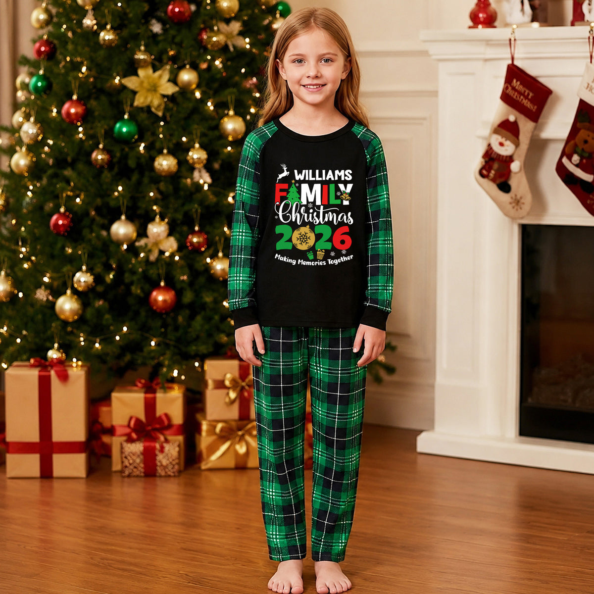 Christmas Lounge Set Green Plaid Matching Set Christmas Pajamas CHP-15