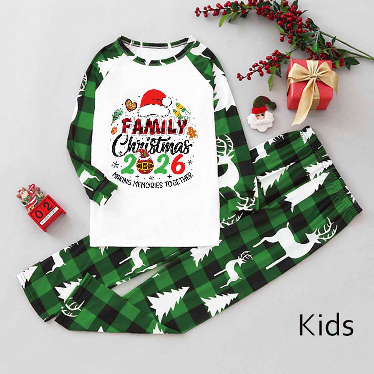Christmas Pajama Set Santa Gingerbread Print Christmas Nightwear CHP-2