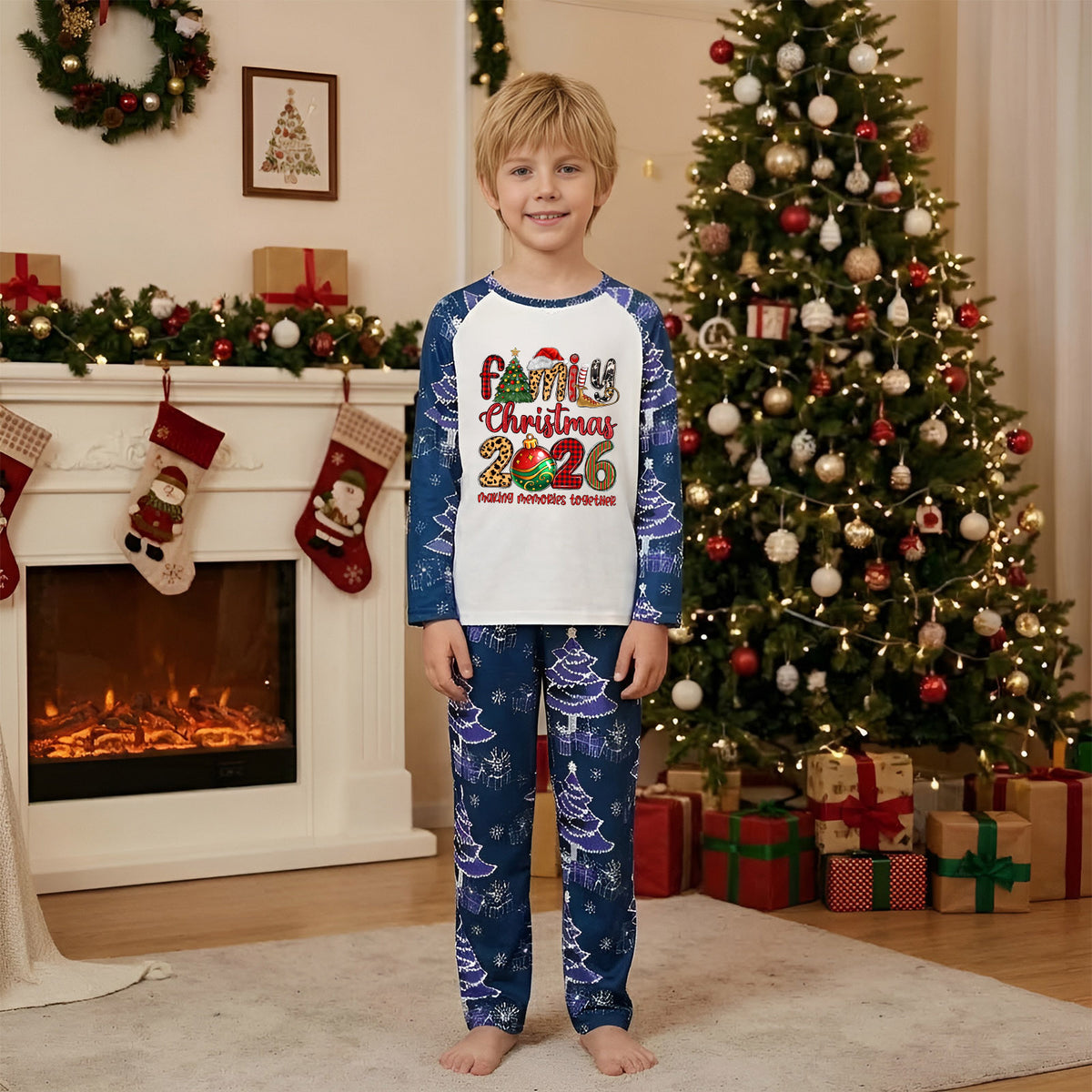 Christmas Pajamas Family Christmas 2026 Leopard Plaid Letter Ornament Print Matching Family Sleepwear CHP-144