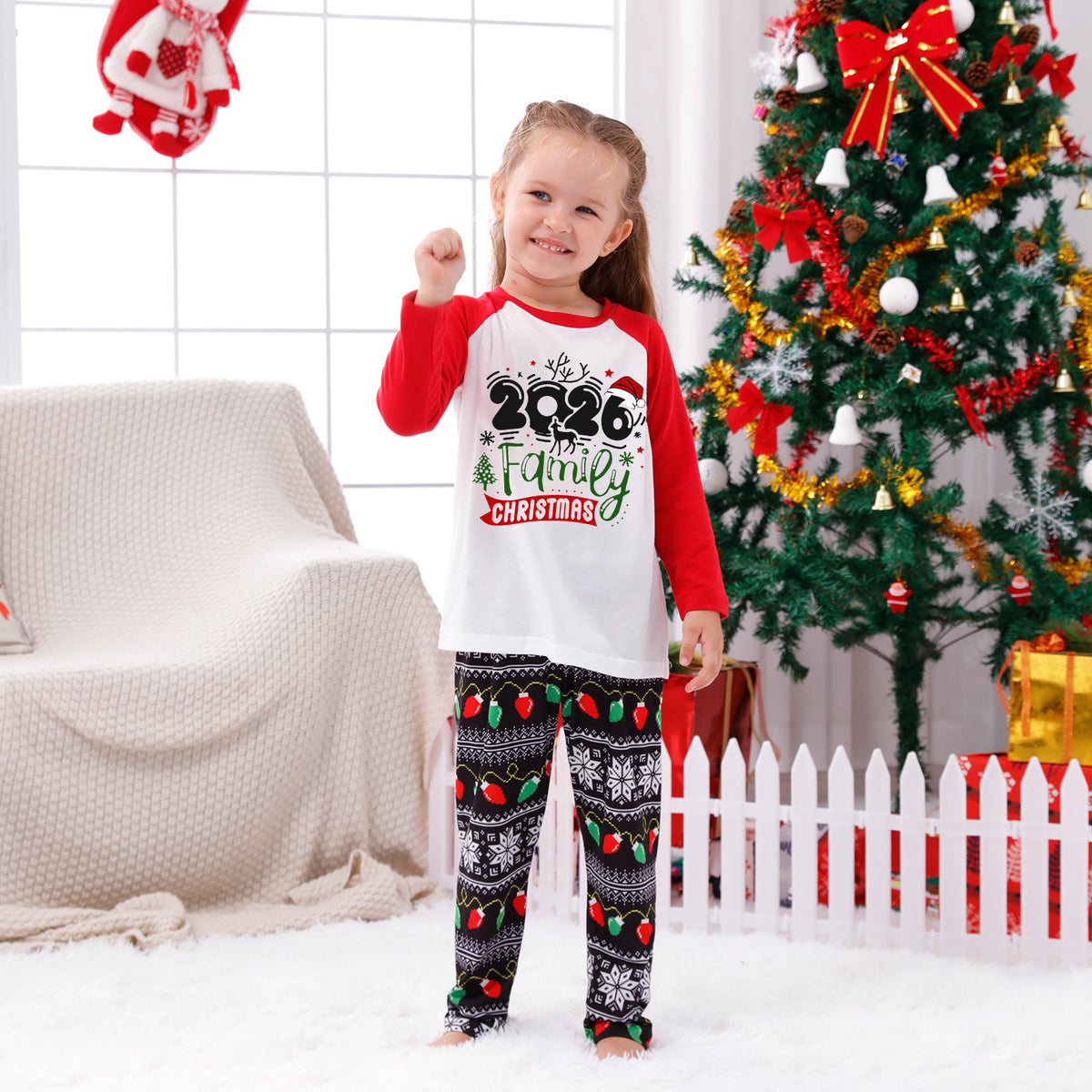 Christmas Pajamas 2026 Family Christmas Reindeer Antler Print Matching Family Sleepwear CHP-130