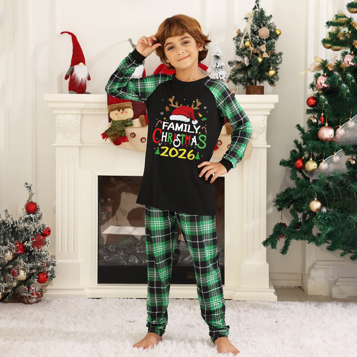 Christmas Pajamas Santa Hat Reindeer Print Christmas Vacation Pajamas CHP-18