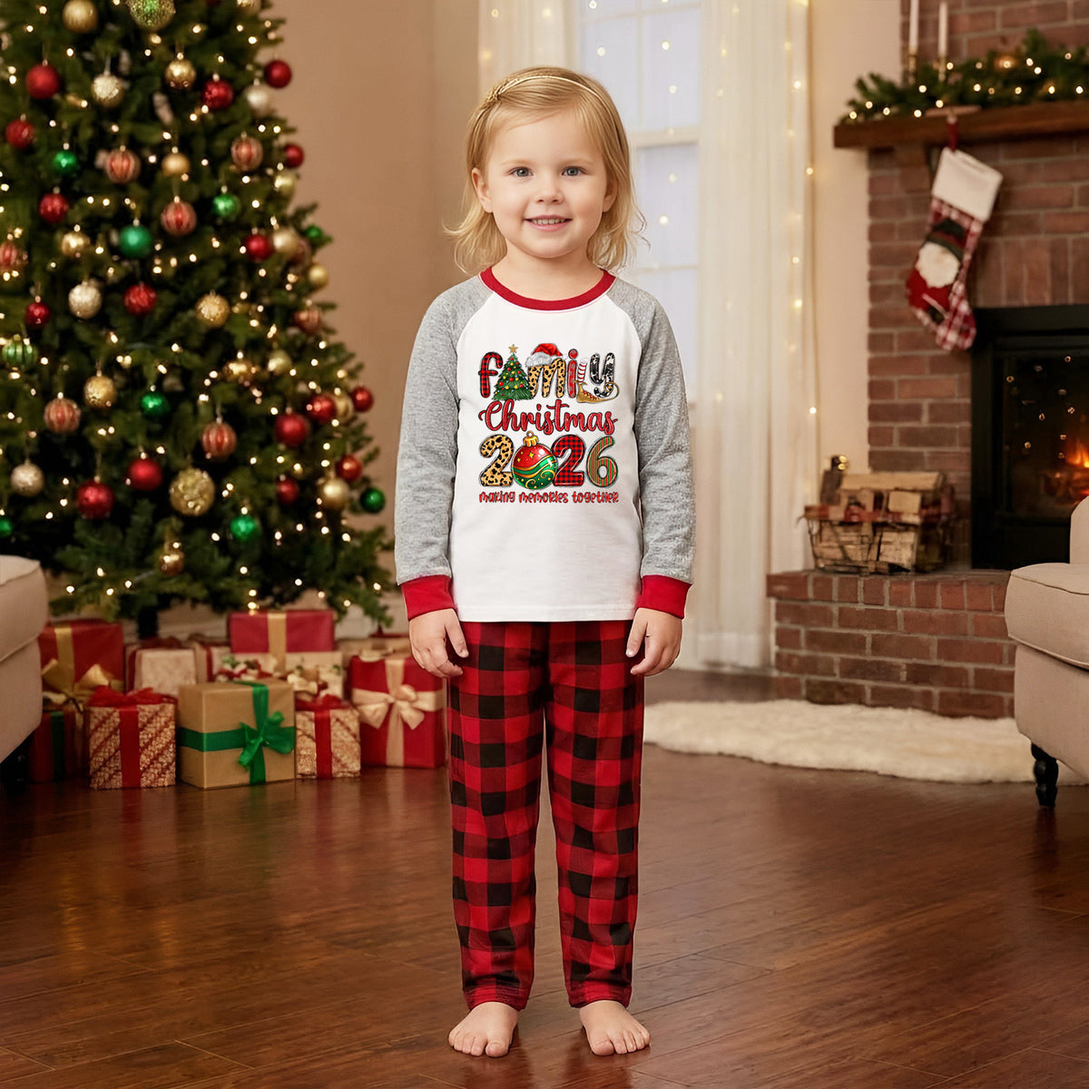 Christmas Pajamas Colorful Ornament Letter Print Matching Family Photo Outfit Christmas Sleepwear CHP-112