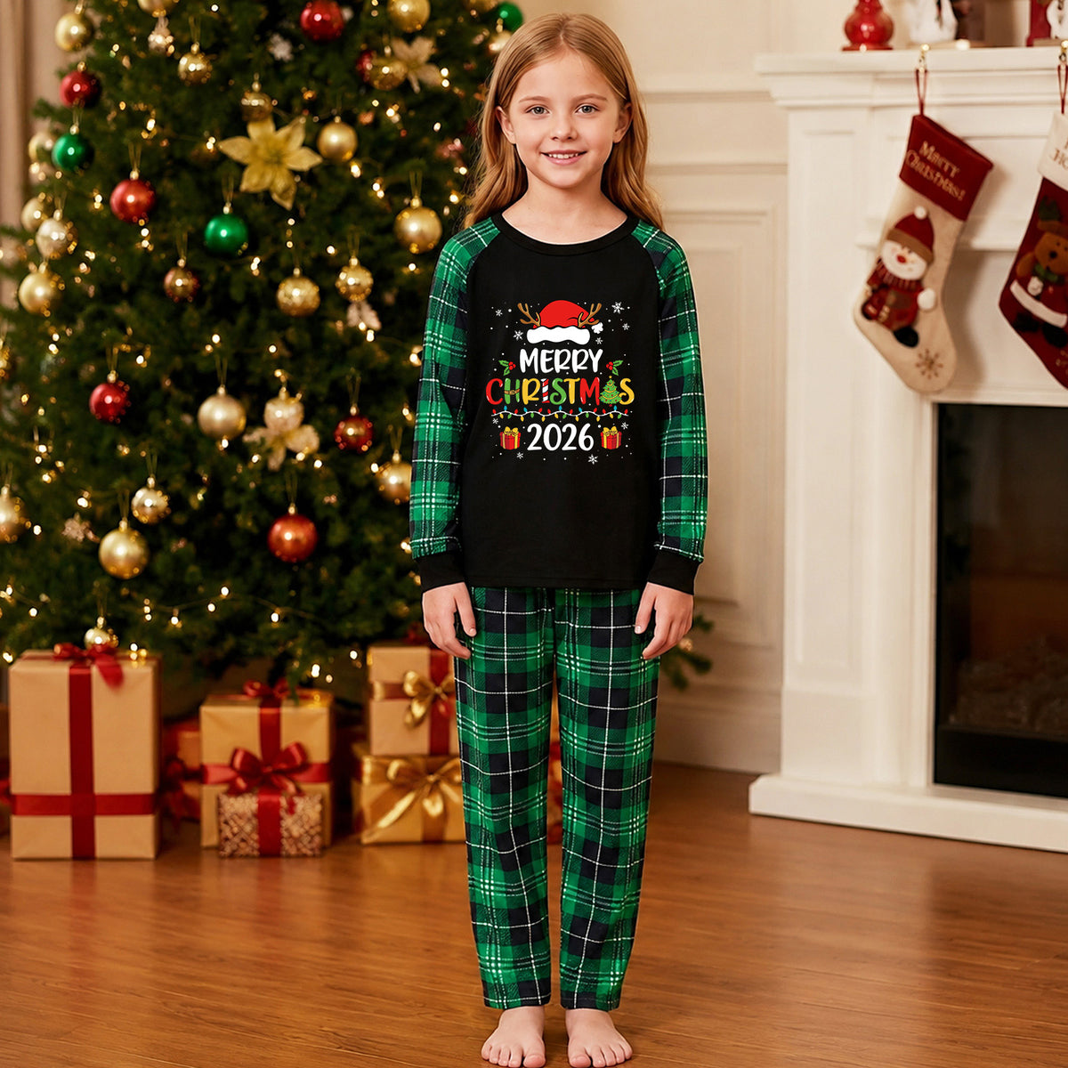 Vintage Christmas Pajamas Merry Christmas Santa Print Matching Holiday Pajamas CHP-17