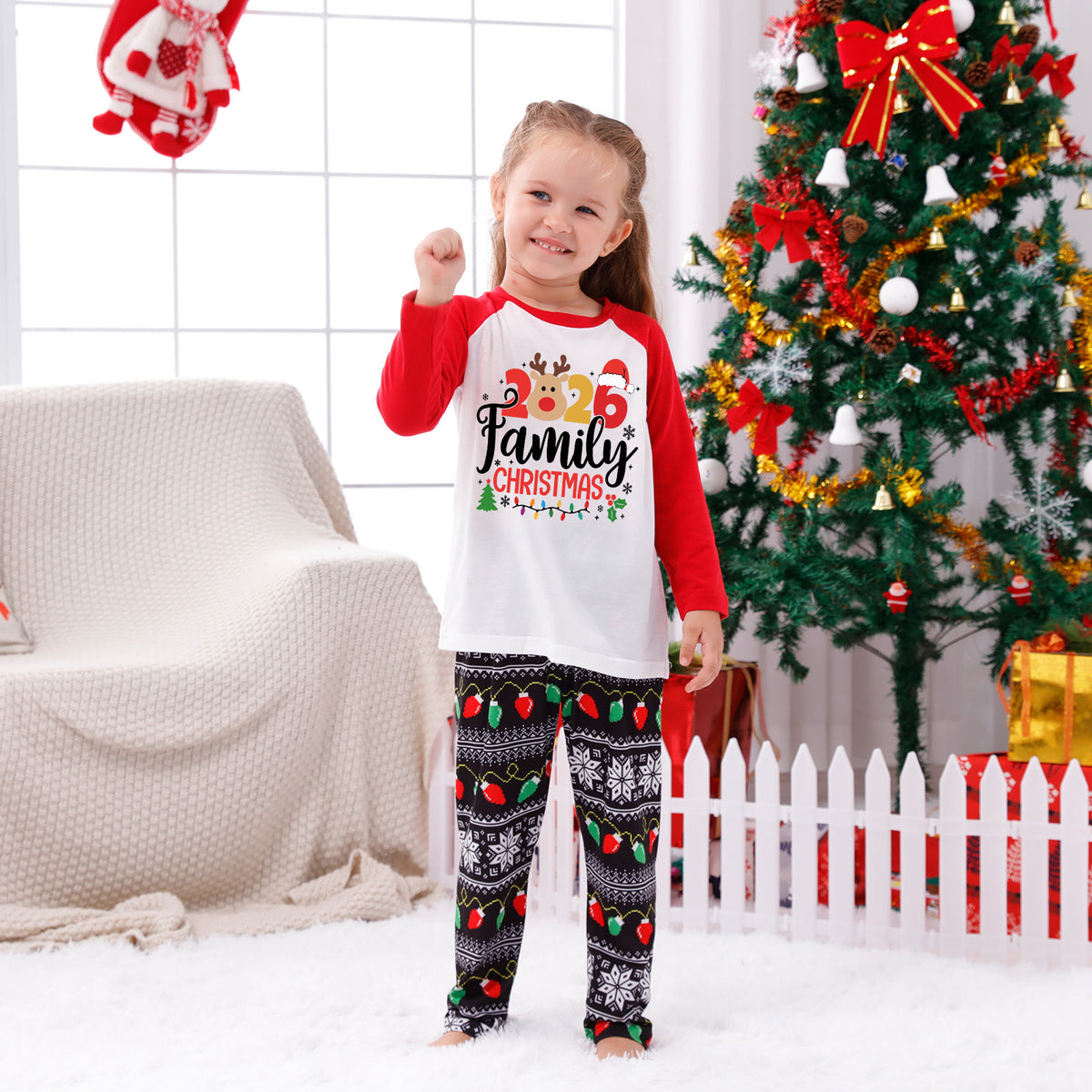 Christmas Pajamas 2026 Family Christmas Reindeer Face Print Matching Family Sleepwear CHP-128